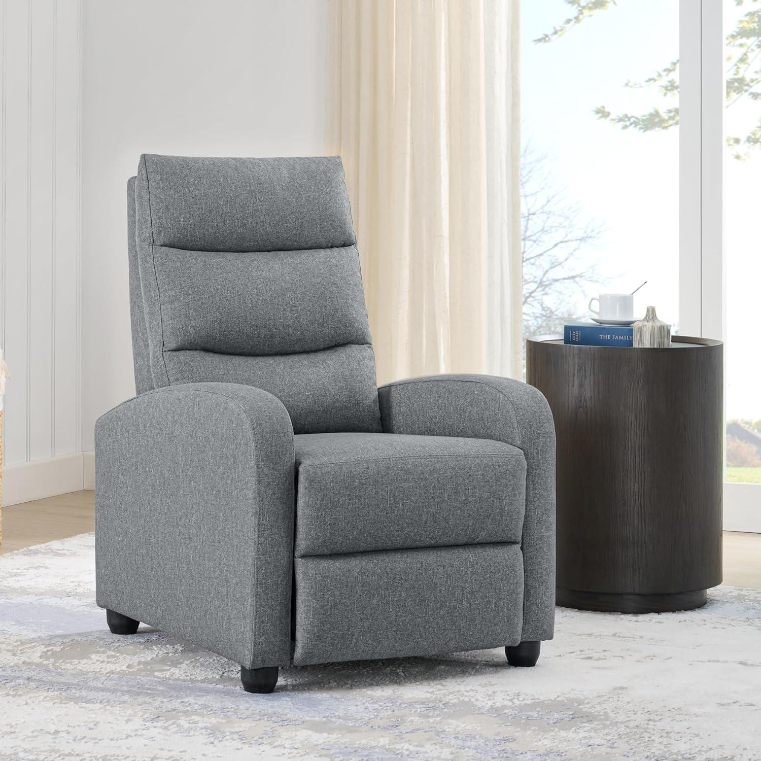 Recliner Chair for Adults Push Back Armchair Home Theater Seating with Lumbar Support Single Sofa for Living Room,Grey(Fabric)