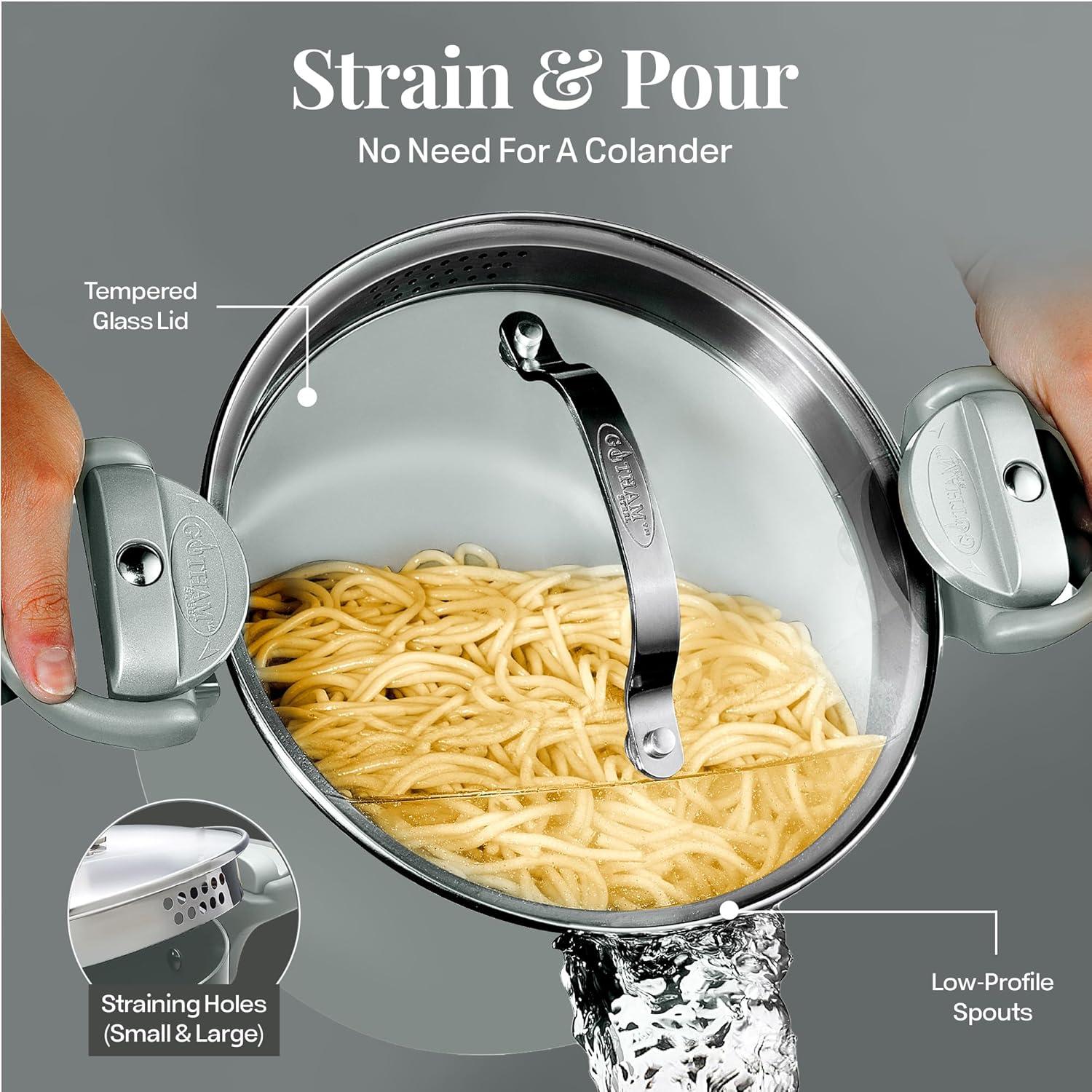 Gotham Steel Gotham Steel Stock Multipurpose Pasta Pot with Strainer Lid & Twist and Lock Handles