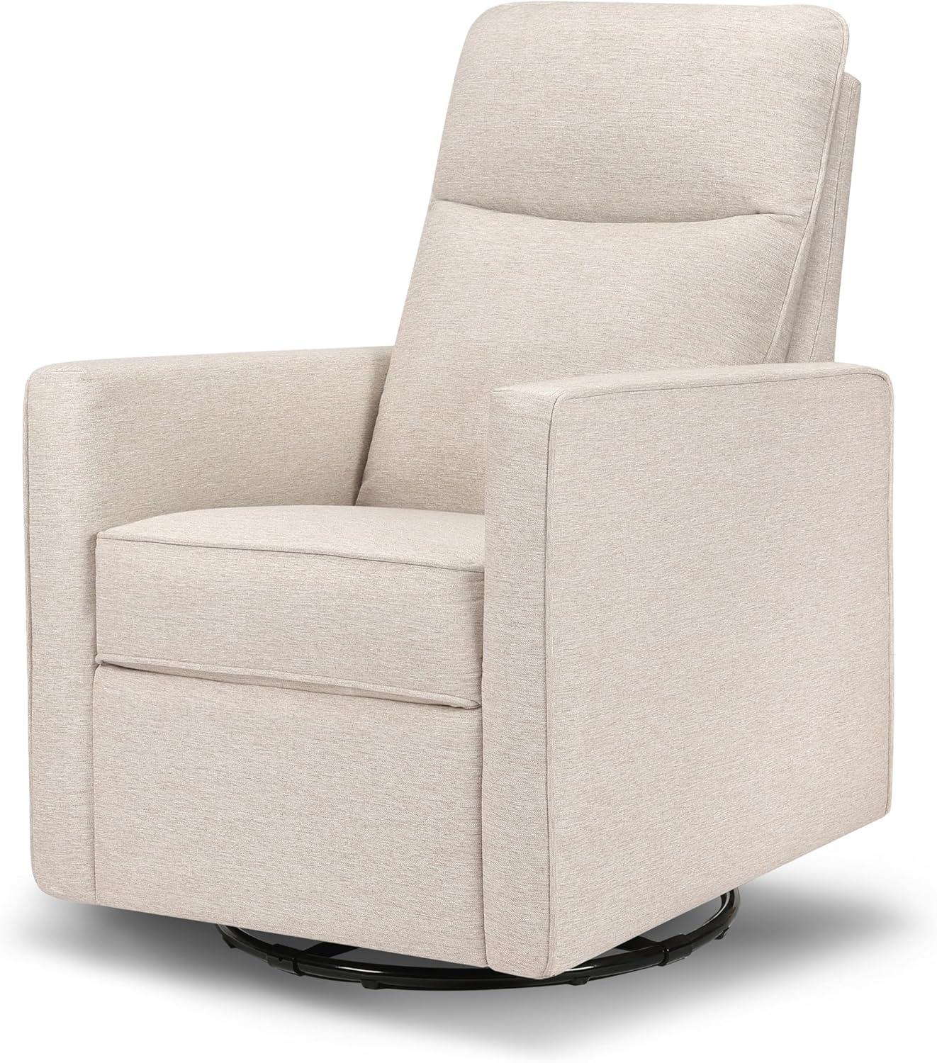 Beige Pillowback Swivel Glider with High Back Support