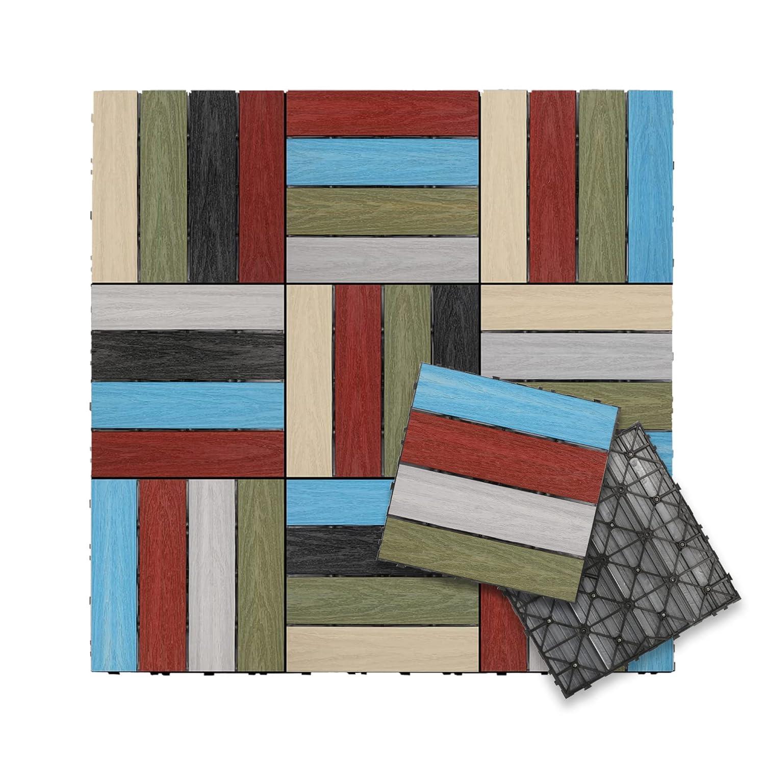 NewTechWood – UltraShield Naturale Deck Tiles for Outdoor Flooring, Weather-Resistant Patio Flooring, Set of 10 1x1-foot Interlocking Deck Tiles, Outdoor Patio Tiles, Rainbow