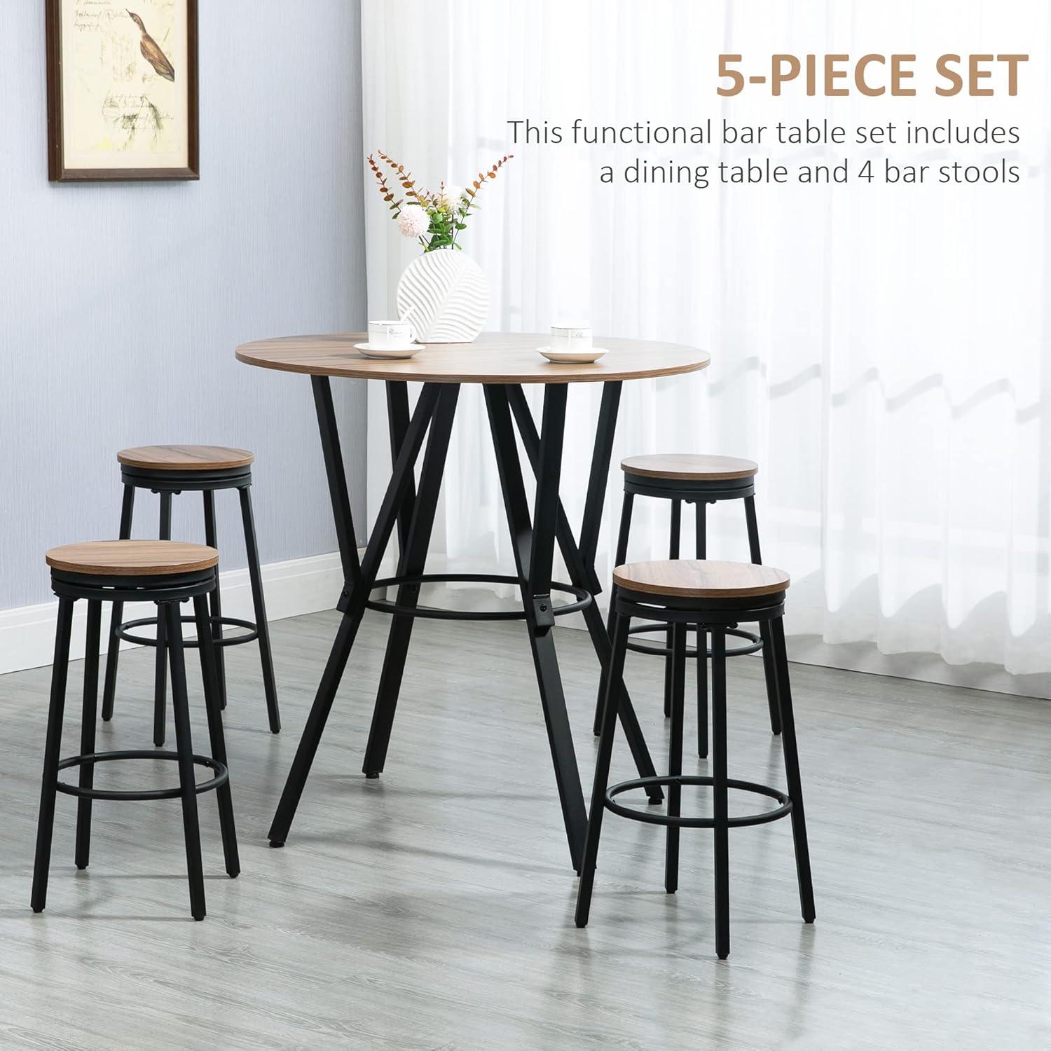 5-Piece Bar Table and Chairs Set, Space Saving Dining Table with 4 Stools