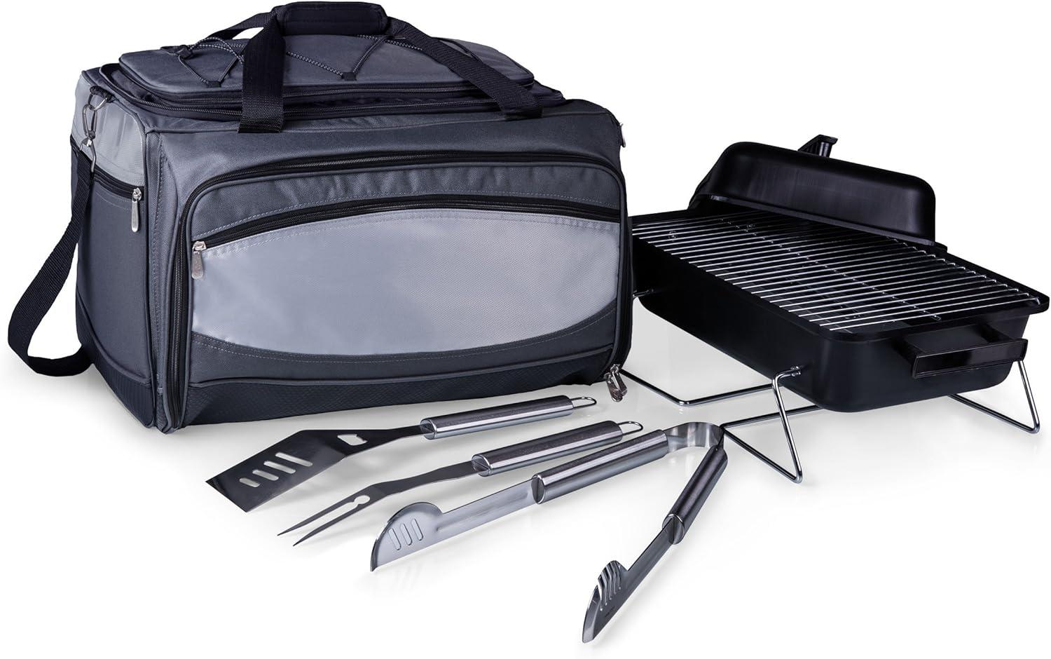 Arlmont & Co. Buccaneer Portable Charcoal Grill & Cooler Tote, Take Anywhere BBQ Grill with BBQ Accessories and Cooler Bag, Barbecues Grill for Outdoor Cooking