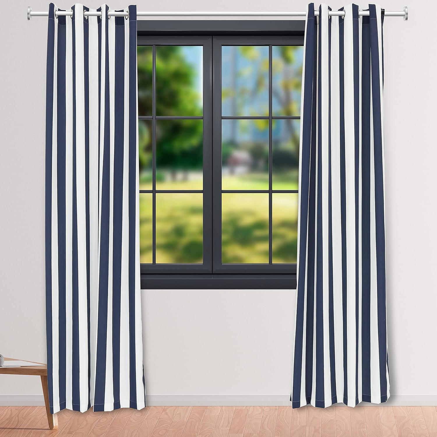 Sunnydaze Modern 2-Piece Blue and White Stripe Light-Filtering Curtain Set