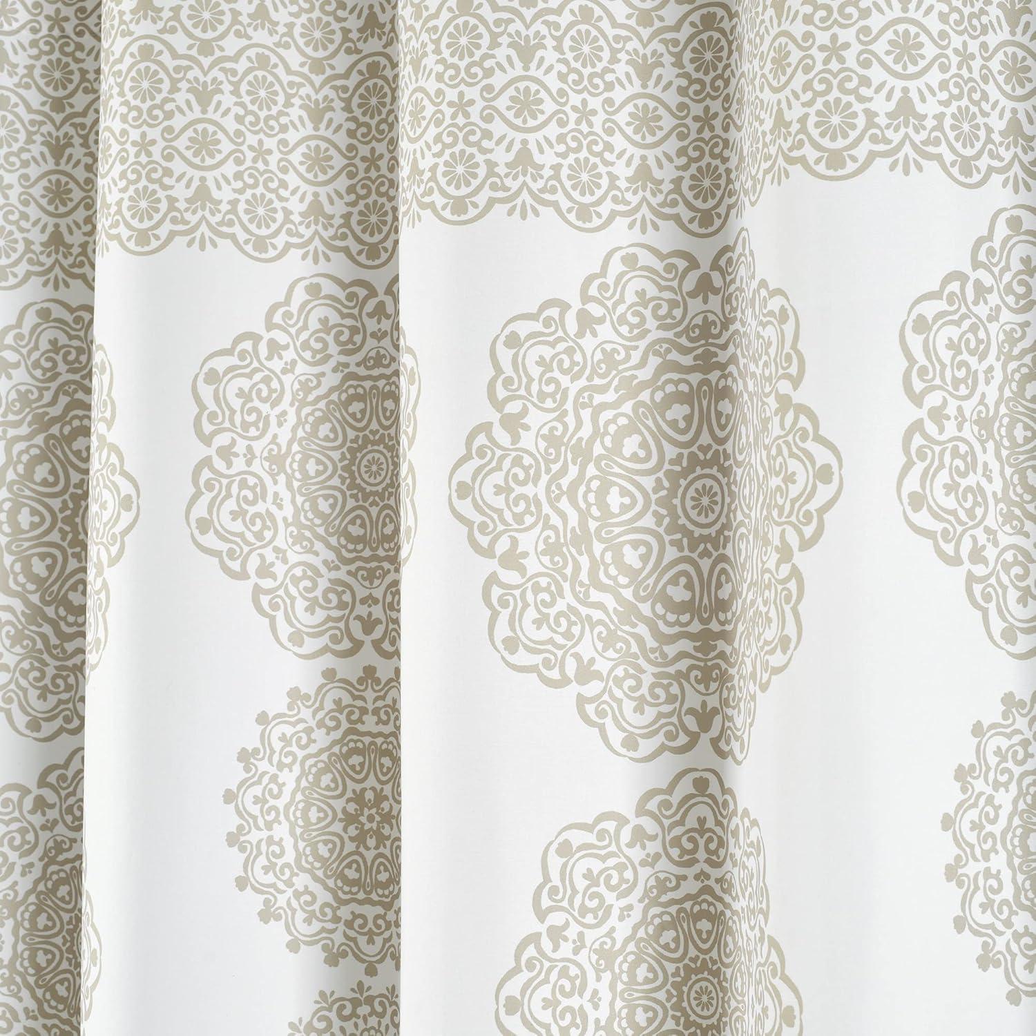 Lush Decor Stripe Medallion Shower Curtain-Fabric Mandala Bohemian Damask Print Design, 72" x 72", Neutral