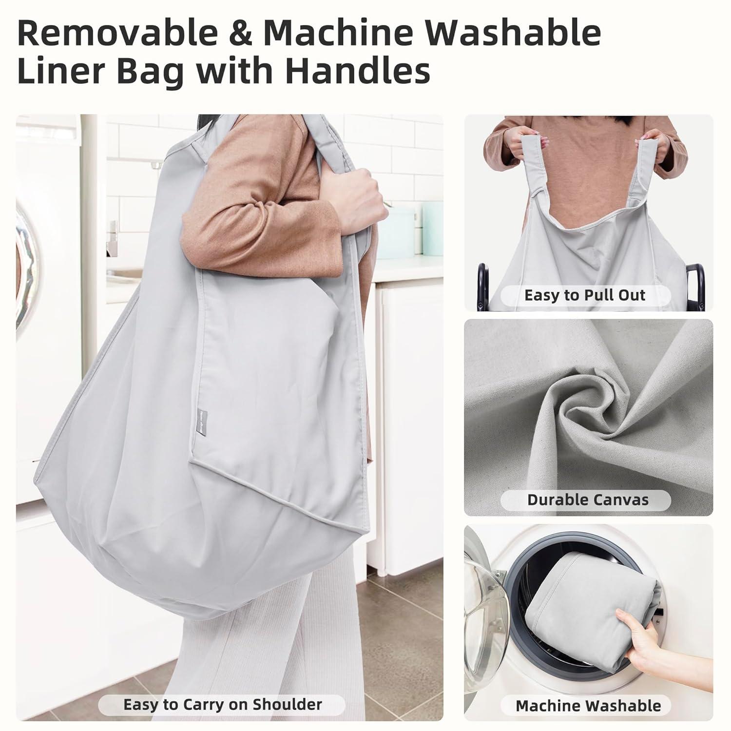 STORAGE MANIAC Rolling Laundry Hamper with Wheels 2-Section Laundry Sorter Rolling Laundrys Basket on Wheels with Removable Bag Clothes Hamper Laundrys Organizer Cart Bathroom Bedroom 100L Grey