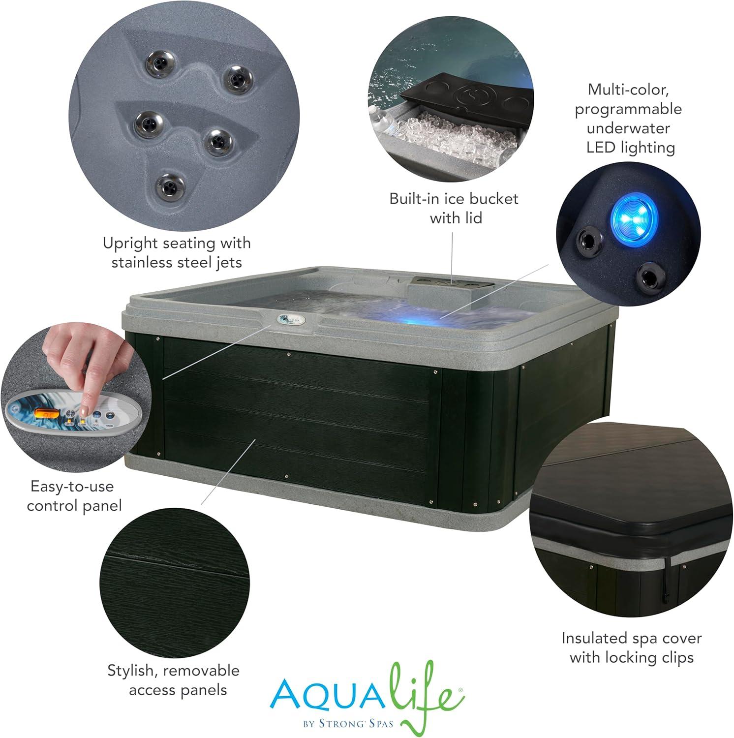 Aqualife® by Strong Spas® Ariana™ 6-Person 30-Jet Lounger Hot Tub Spa with Built-In Ice Bucket, 5 BHP 2-Speed Pump, LED Lighting, 4kW Stainless Steel Heater and Ozonator, Insulated Cover Included & Reviews | Wayfair