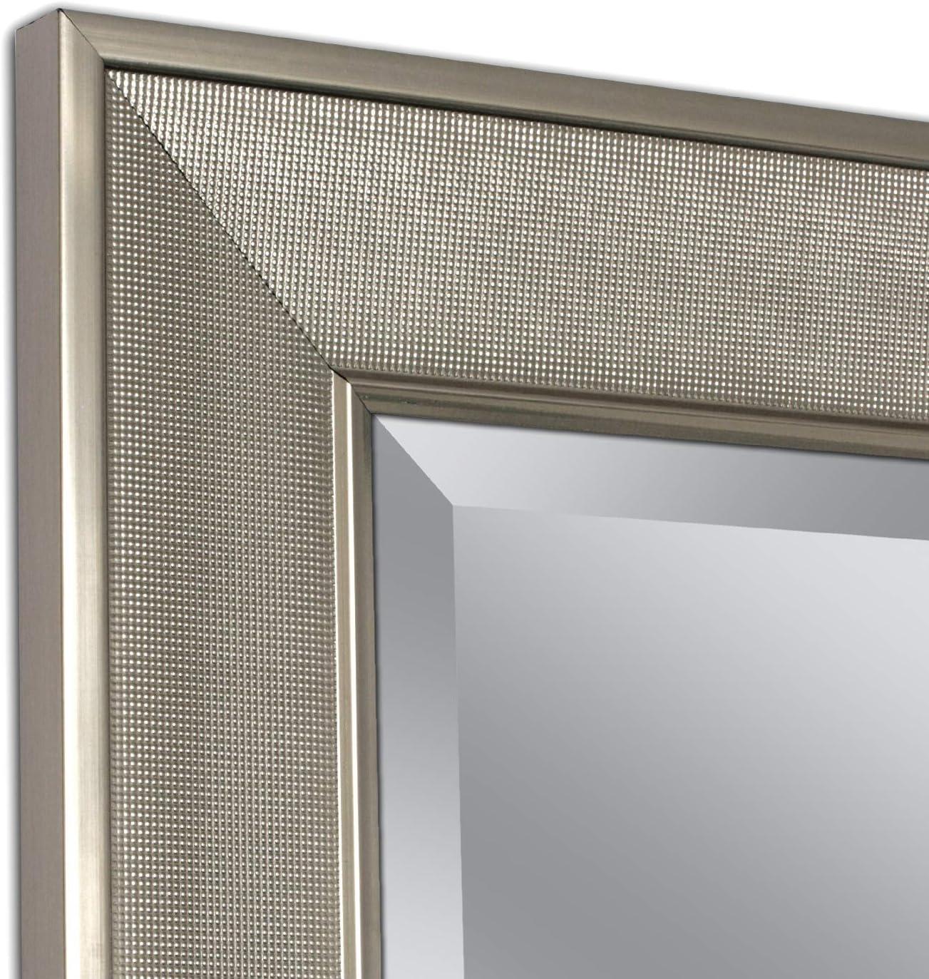 Champagne Silver Pave Textured Rectangular Framed Vanity Mirror - 29" x 35"