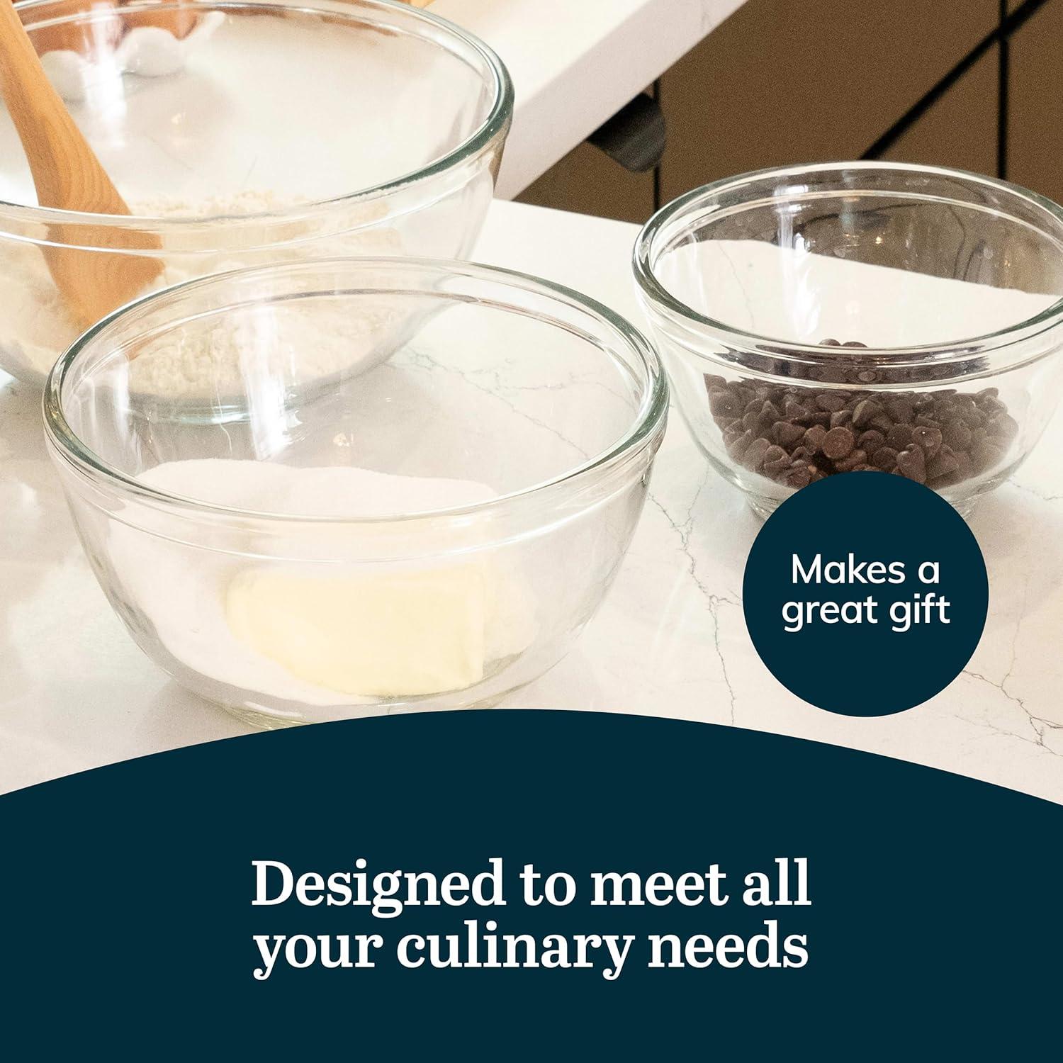 Libbey Baker's Basics 3 Piece Glass Mixing Bowl Set, Multi-Size (Set of 3)