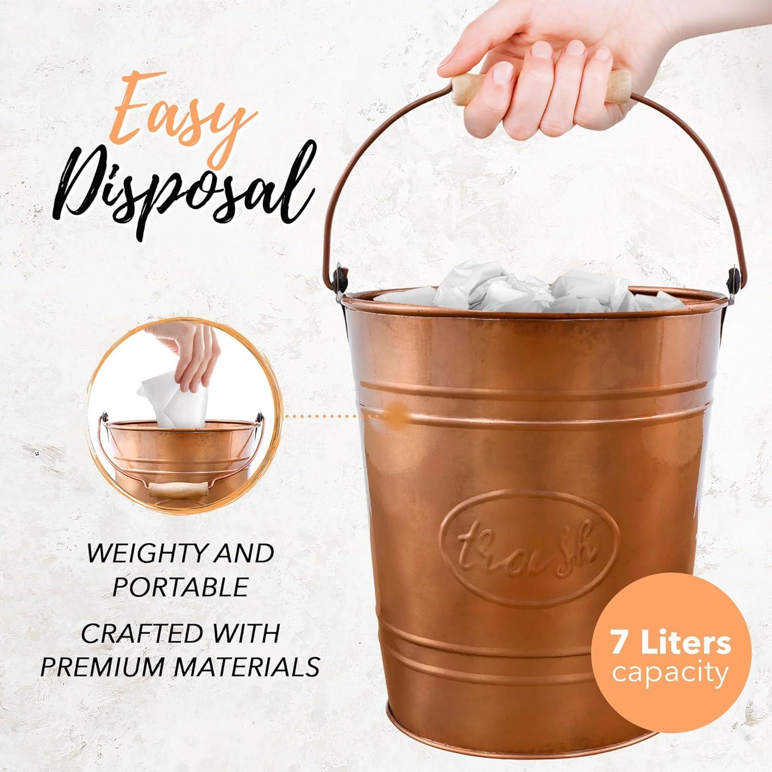 Autumn Alley  Farmhouse Bathroom Trash Can Rustic Galvanized Trash Can Bucket with Wooden Handle for Rustic Bathroom 7 Liters Copper