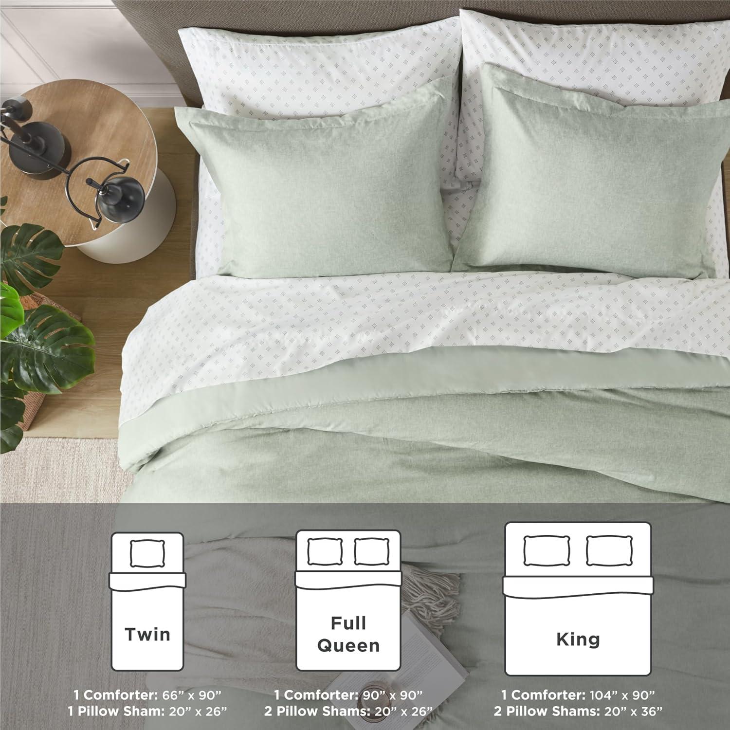 Lightweight Grey Comforter for Queen Size and Full Size Bed, Modern Chambray Bedding Set, Including 1 Comforter and 2 Pillow Shams