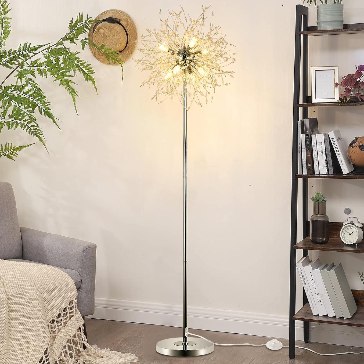 Airposta Crystal Floor Lamp - Elegant Standing Lamp, 69" Tall, Modern Design, 32 Firework Crystal Harnesses, Chrome Finish