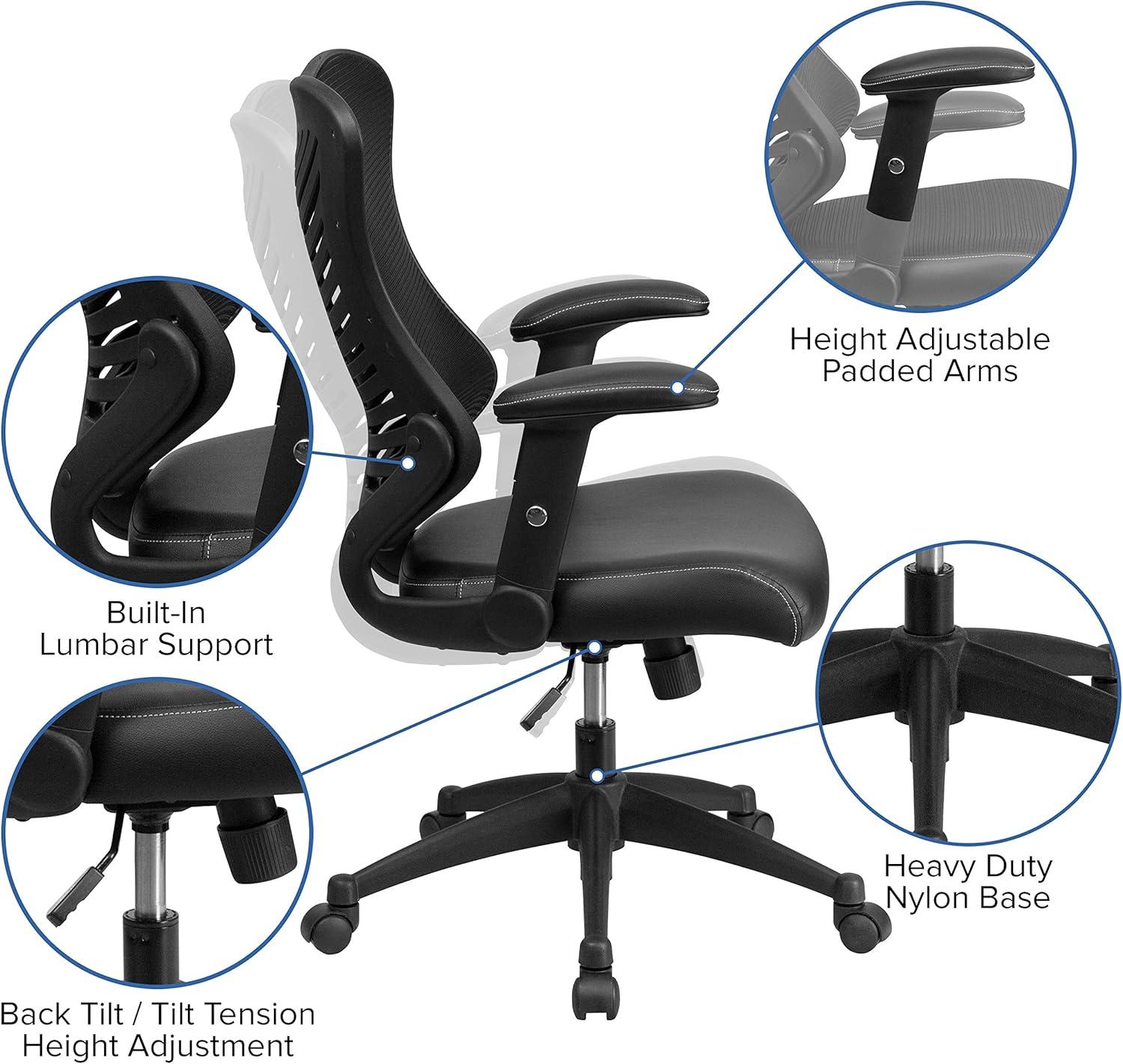 Flash Furniture High Back Designer Black Mesh Executive Swivel Ergonomic Office Chair with LeatherSoft Seat and Adjustable Arms