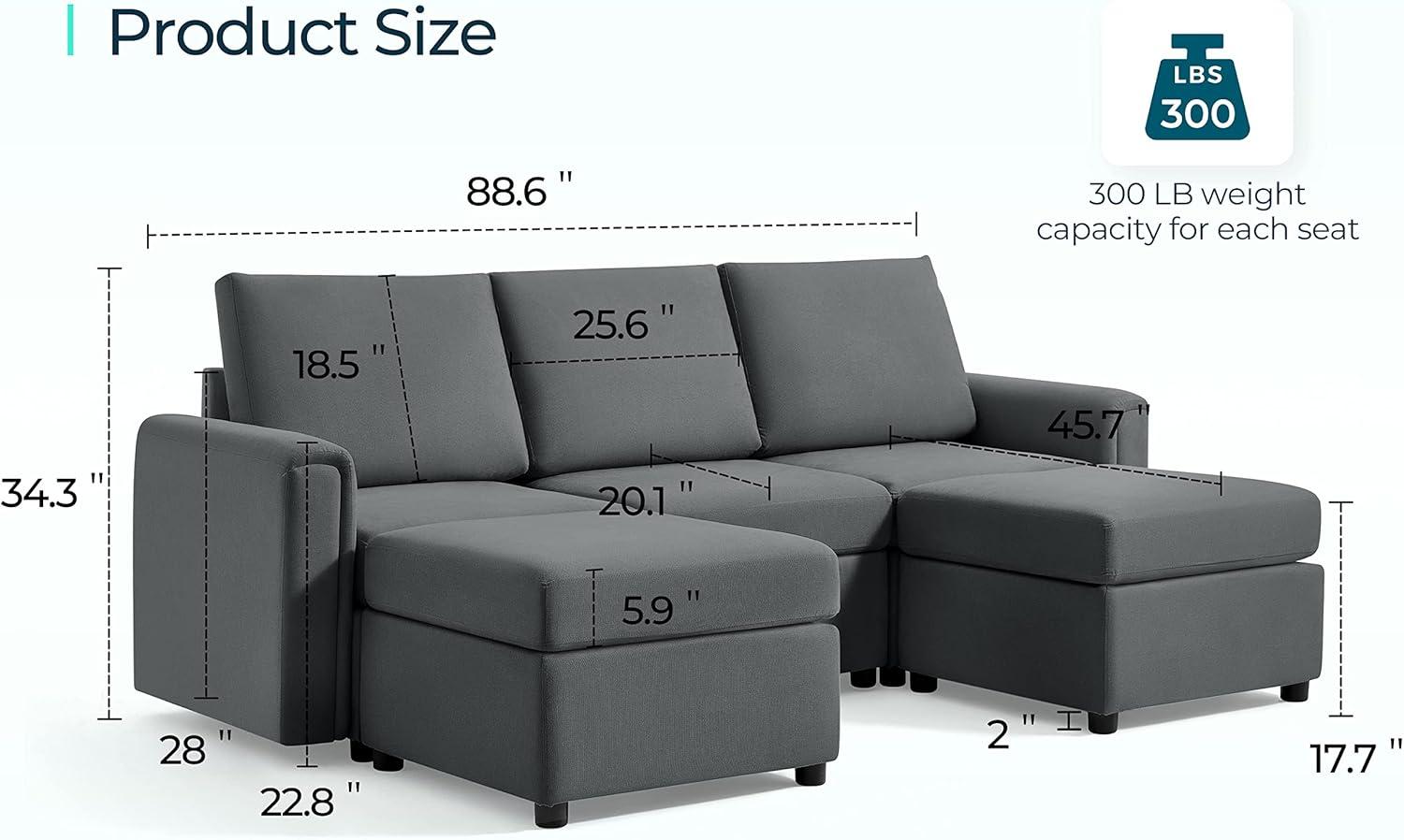 LINSY HOME Modular Couches and Sofas Sectional with Storage, 5 Seat Sectional Sofa for Living Room, U Shaped Sectional Couch with Reversible Chaises, Dark Gray