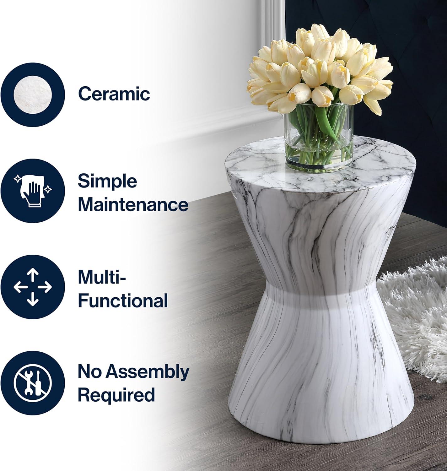 JONATHAN Y African Drum 17.3" White Marble Finish Ceramic Garden Stool