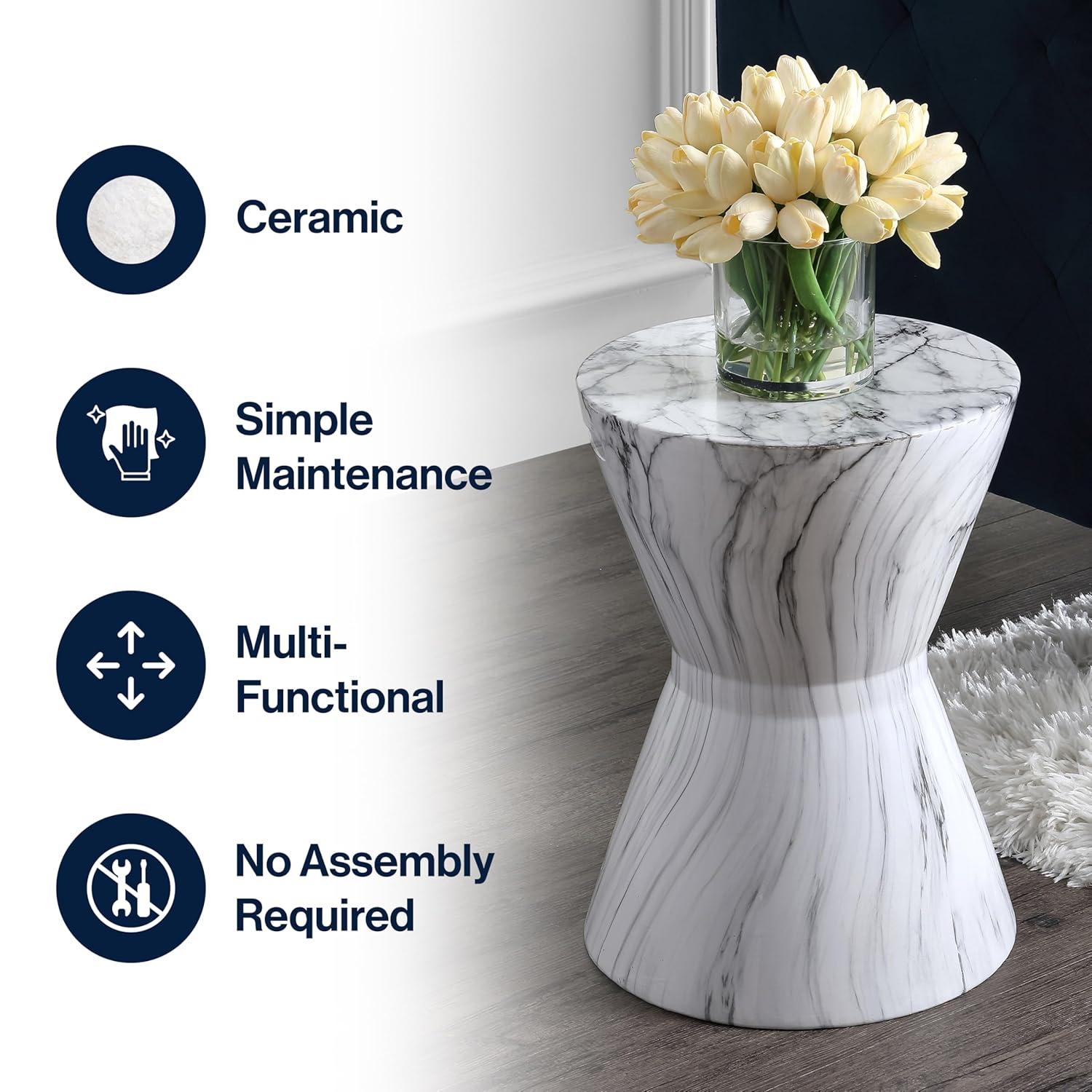 JONATHAN Y African Drum 17.3" White Marble Finish Ceramic Garden Stool