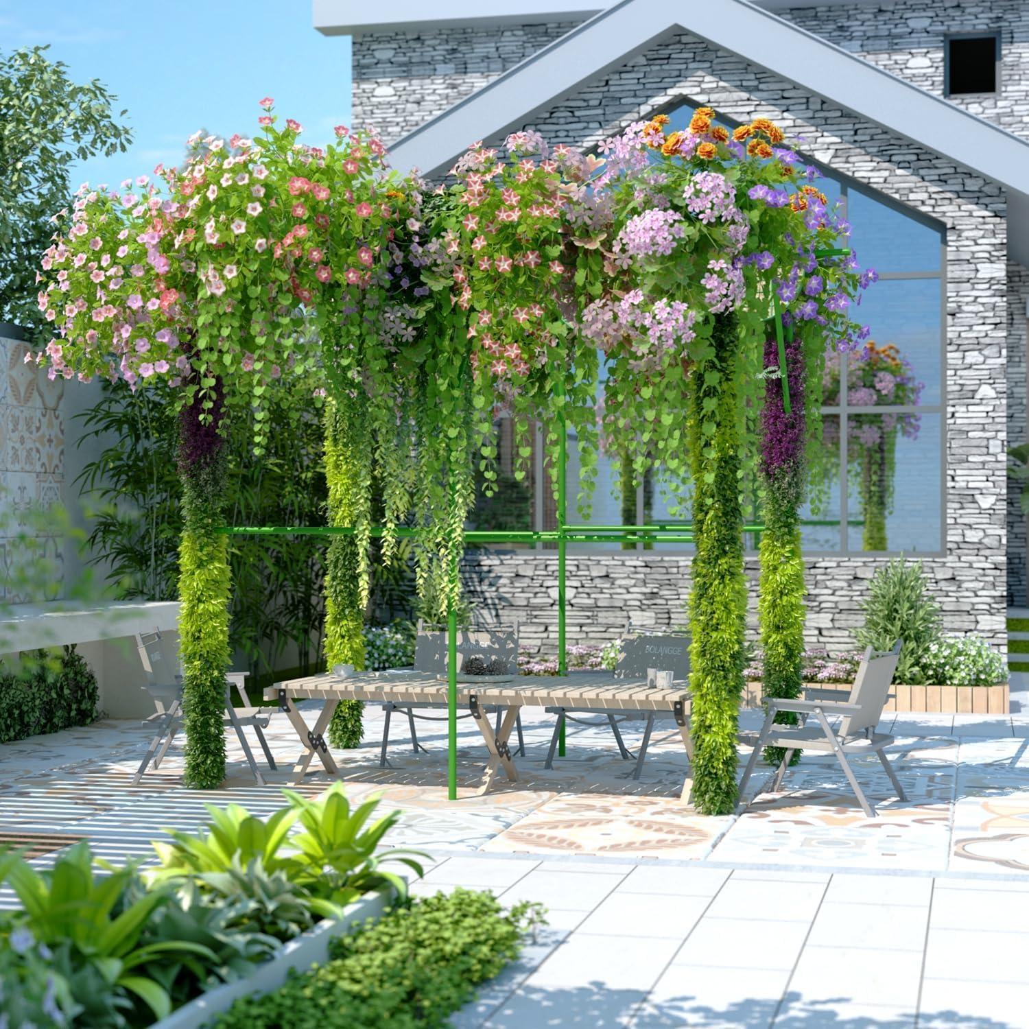 OUTOUR Large Grape Vine Support Arch Arbor Gazebo Trellis Rack Pergola 118'' L x 79'' W x 90.5'' H Plastic-Coated Metal Large Cane Frame for Vineyard Outdoor Patio Lawn Yard Garden Decoration White