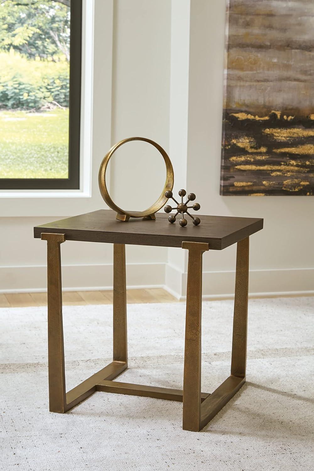 Balintmore Contemporary 22" Rectangular End Table in Brown and Gold