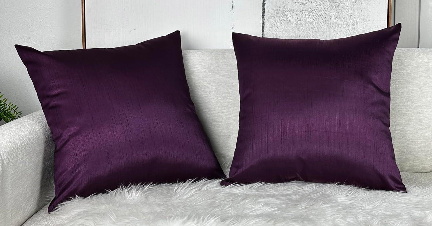 Eggplant Faux Silk Euro Shams with Zipper Closure, Set of 2