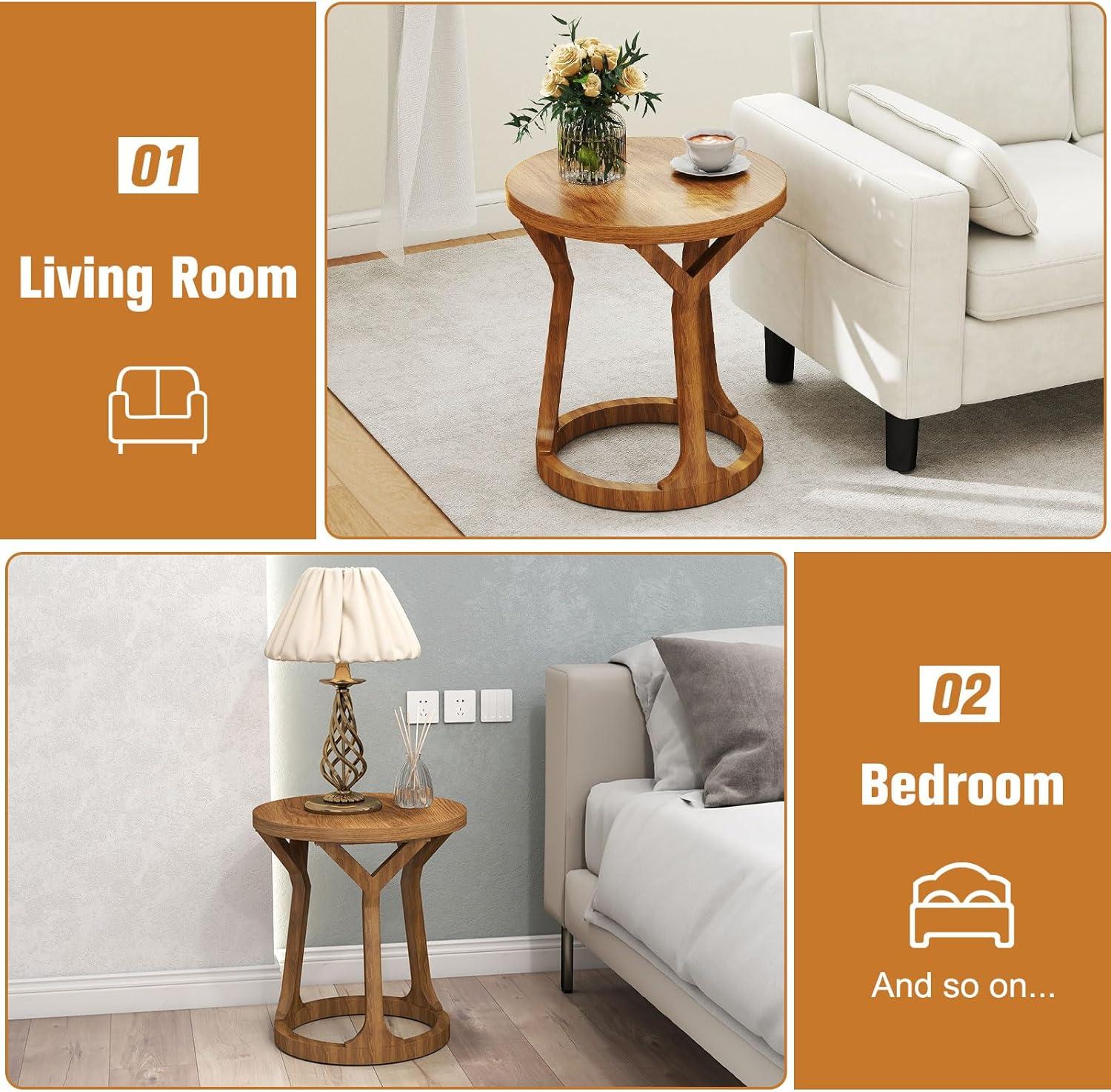 Kinbor Accent Wood Farmhouse End Table Side Tables Nightstand Natural Tray Top and Legs, White