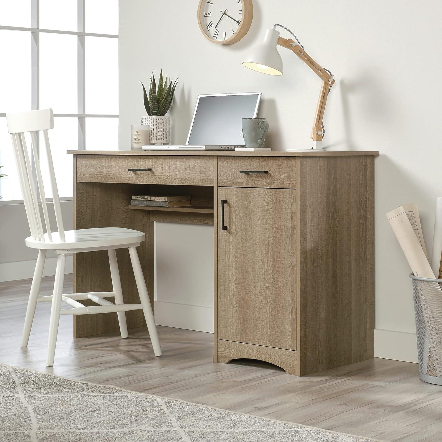 Summer Oak Wood Computer Desk with Drawer and Keyboard Tray