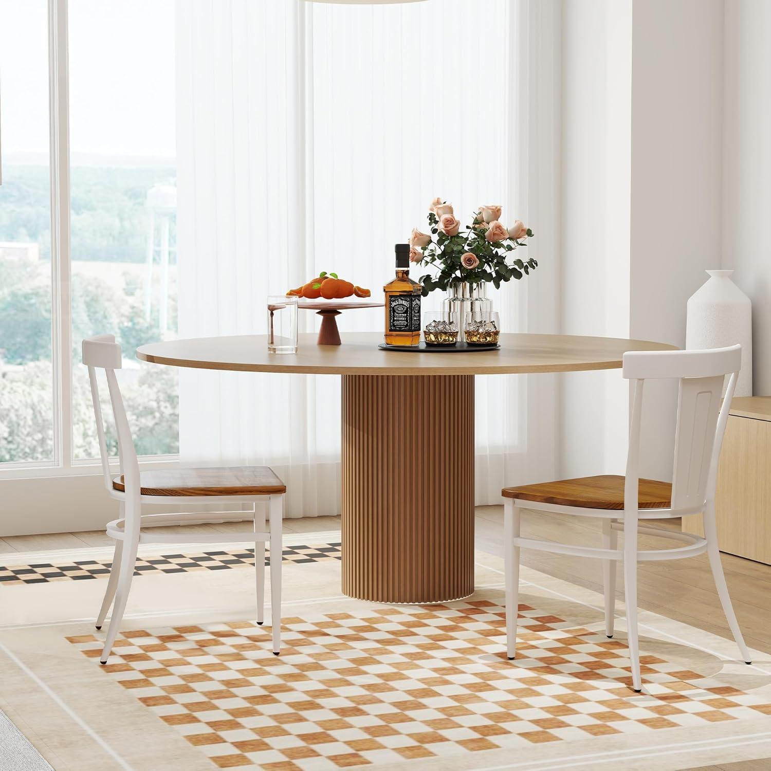 KARMAS PRODUCT Modern White Armless Dining Chairs Set of 2 --Heavy Duty Wood Seat and Iron Frame Kitchen Side Chairs for Restaurant Cafe Bistro,Ergonomic Design,Comb Back