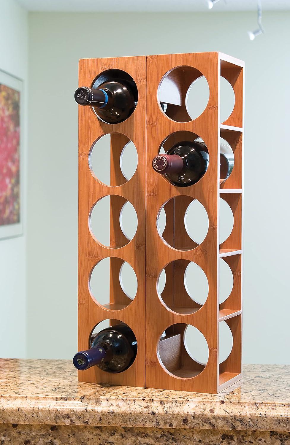 Lipper Bamboo Stackable 5-Bottle Wine Rack, Brown