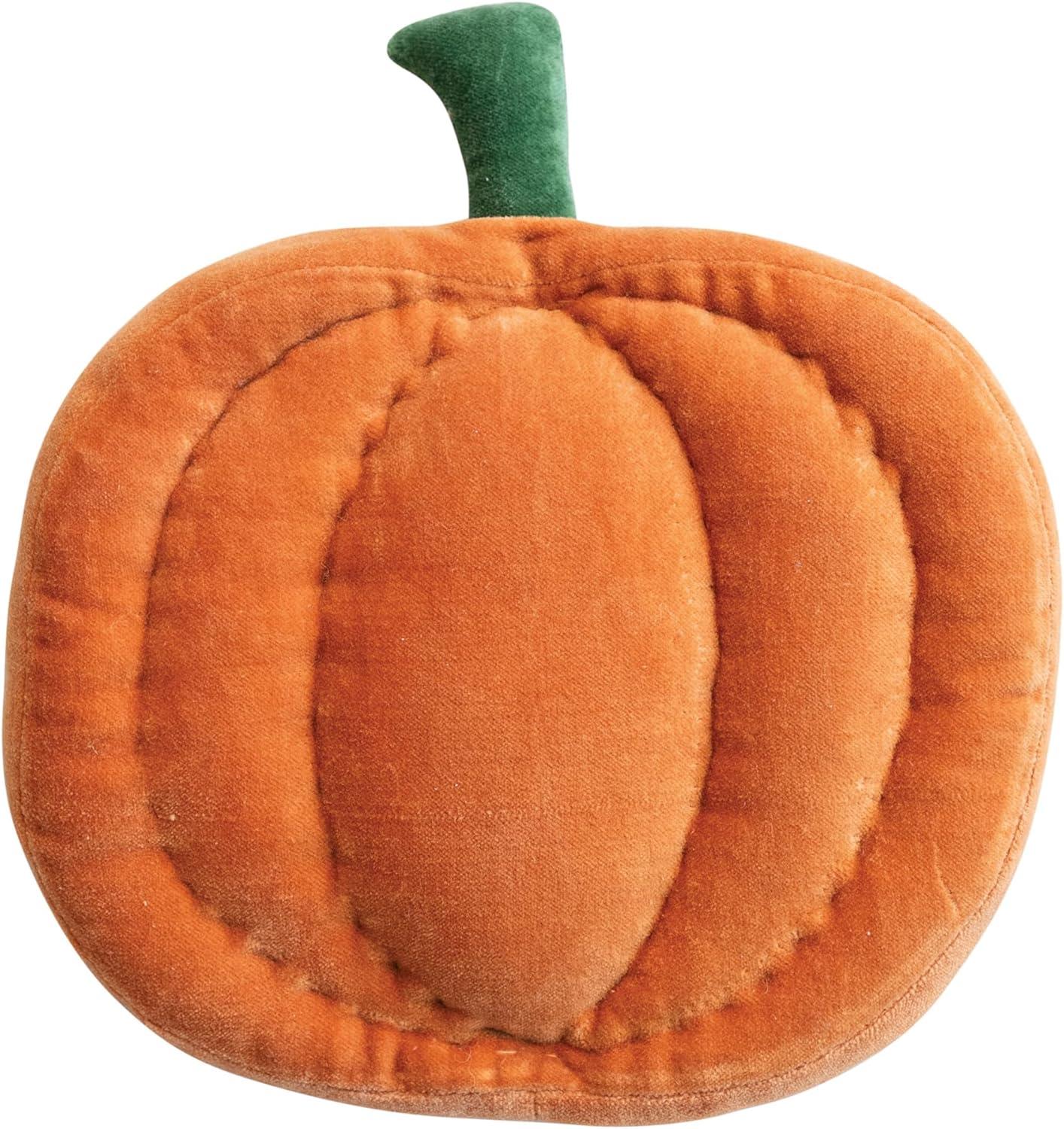 Orange Green Cotton Velvet Pumpkin Pillow with Jute Embroidery