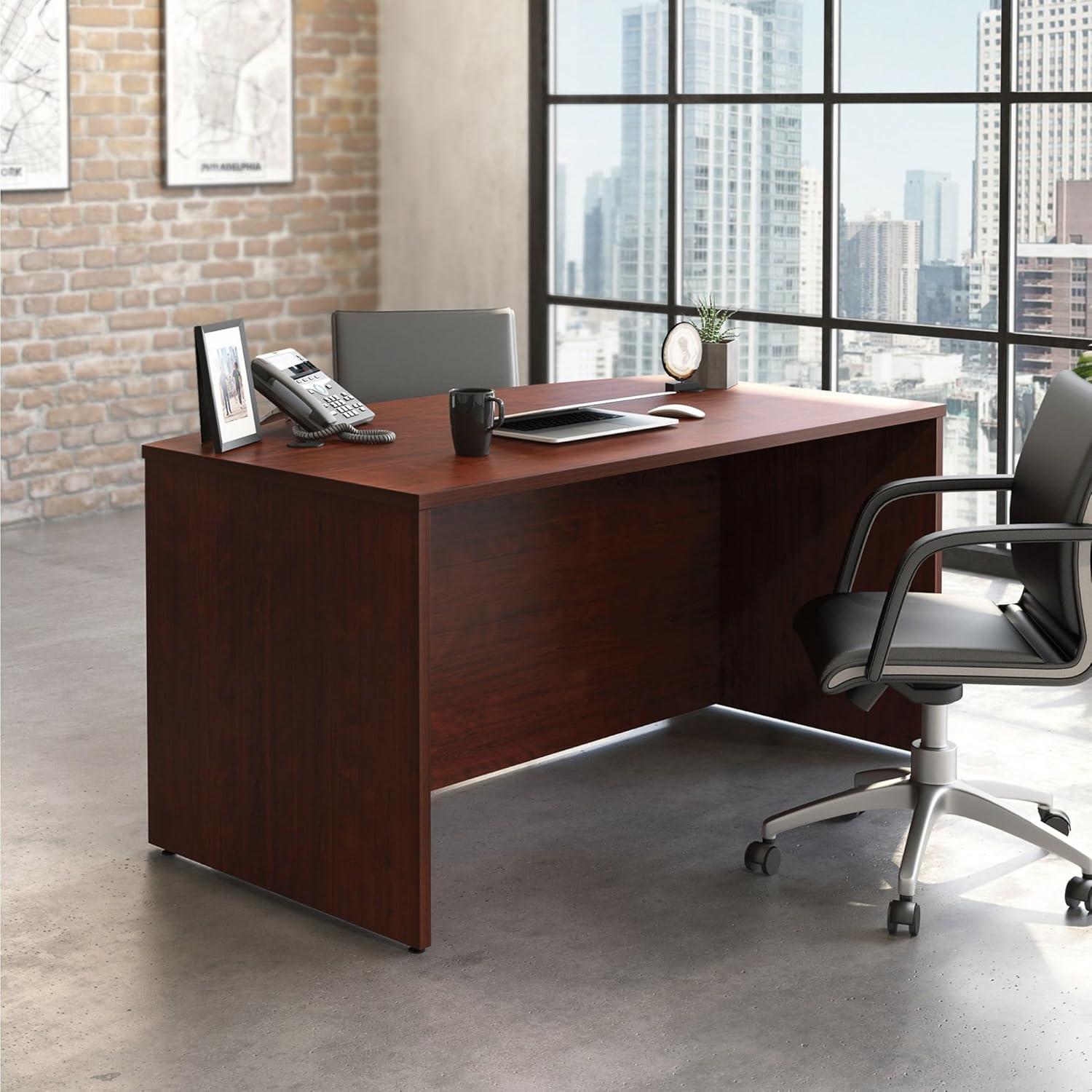 Sauder Affirm Engineered Wood Bowfront Executive Desk in Classic Cherry