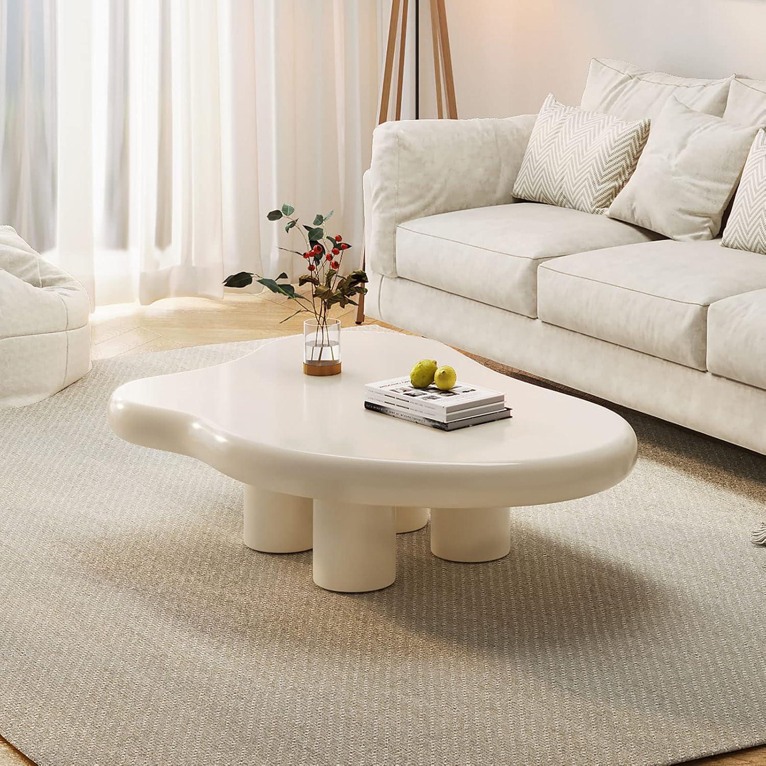 Guyii Cloud Coffee Table, Irregular Coffee Table for Living Room with 3 Legs, White 46.06 Inch