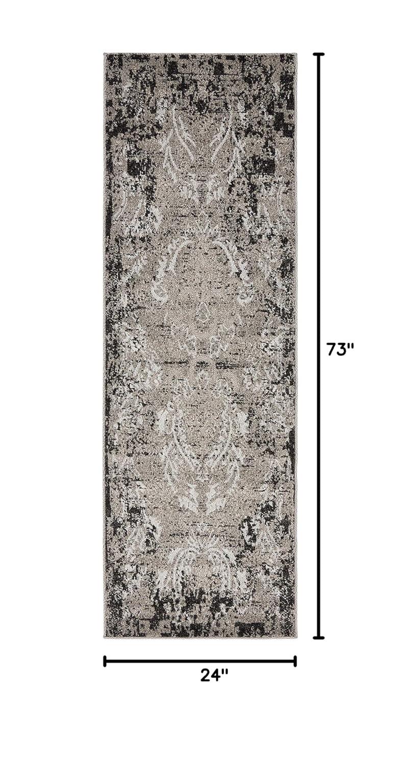 Unique Loom 2' 0 x 6' 1 Runner Light Gray Outdoor Botanical Manchester Area Rug