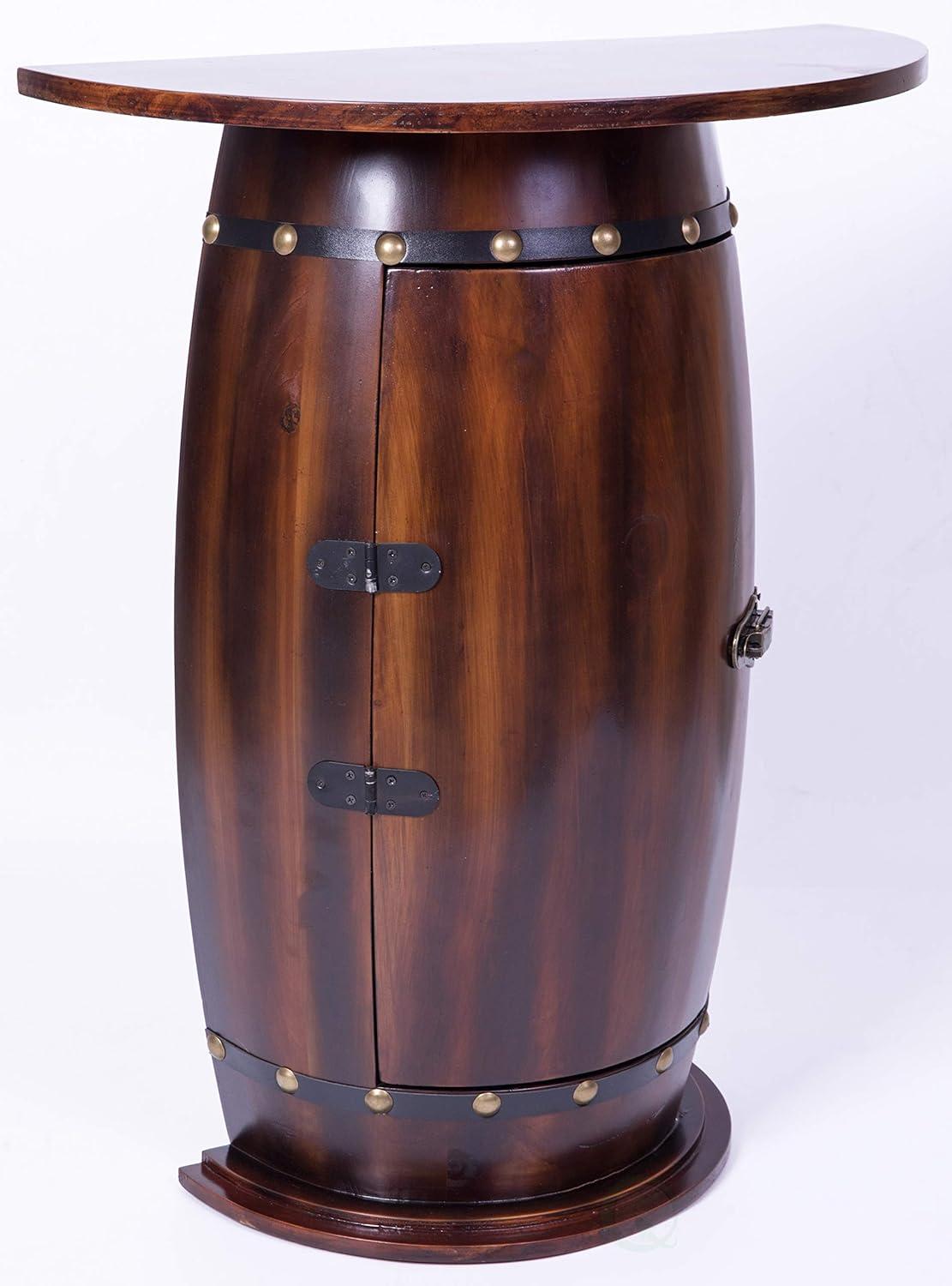 Vintiquewise Rustic Lockable Barrel Shaped Wine Bar Cabinet Wooden End Table