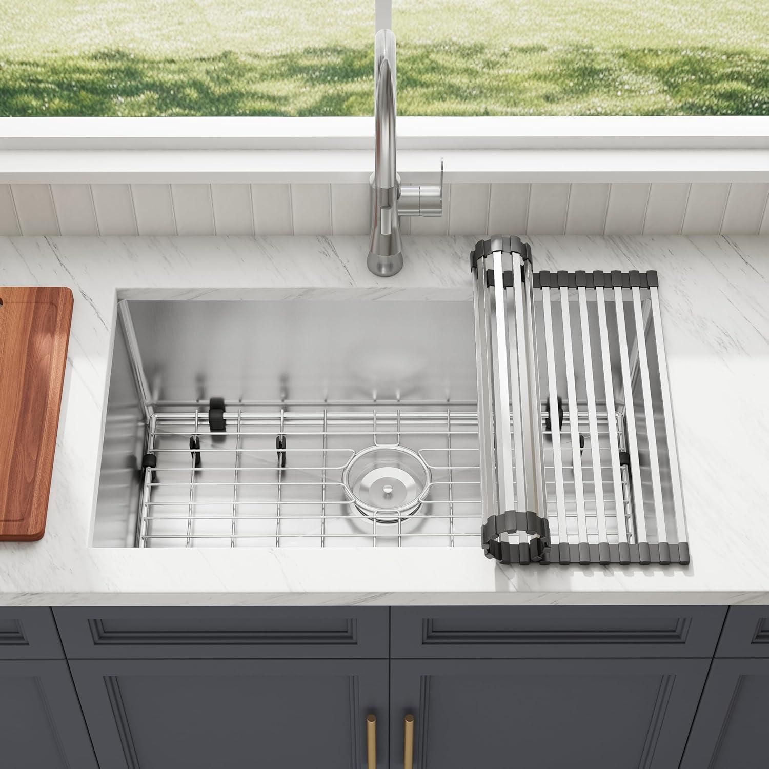 Blenzia 30 Inch Undermount Kitchen Sink 16 Gauge Stainless Steel Single Bowl Handmade Sink 30" X 18" X 10"