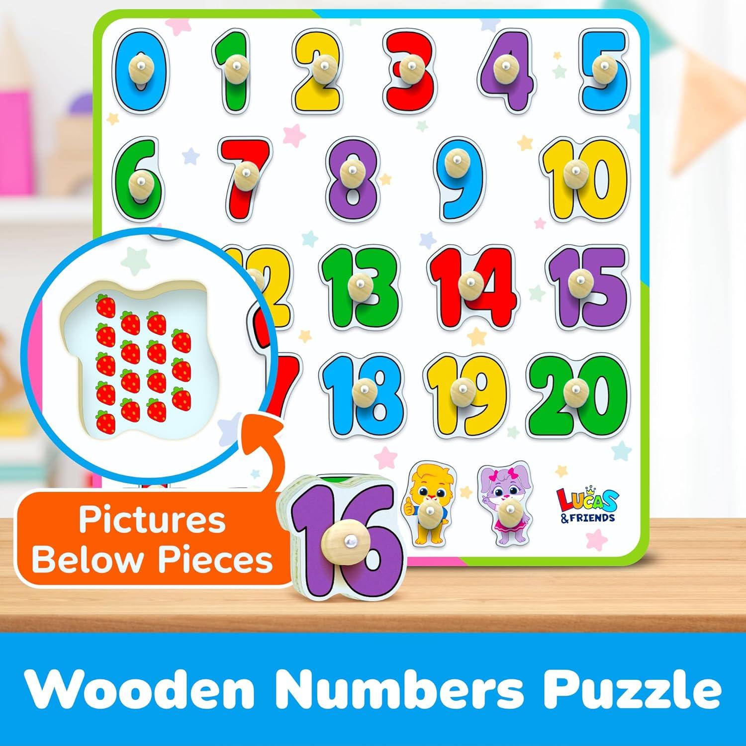 Lucas & Friends Wooden Numbers Puzzle for Toddlers, Learn Numbers & Counting Puzzle Board