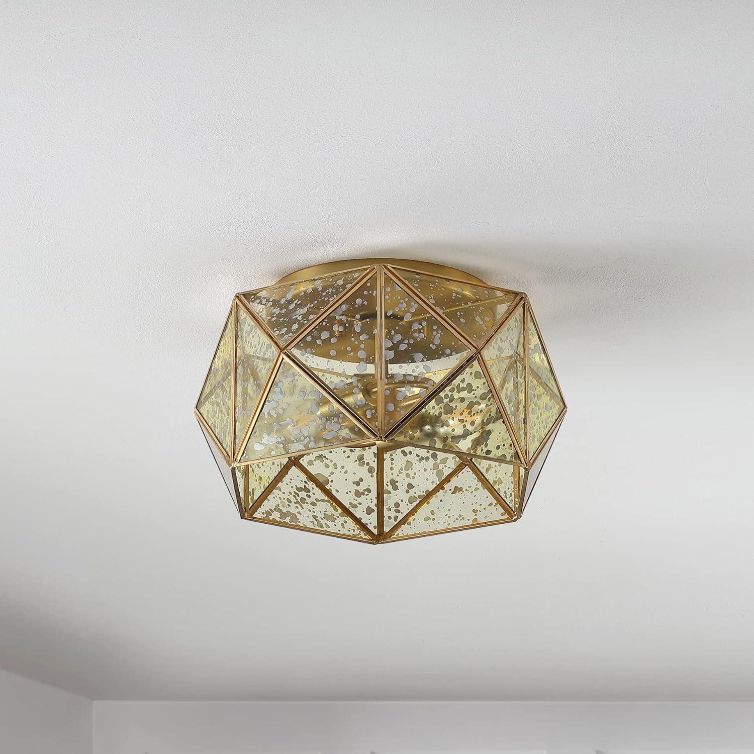 JONATHAN Y JYL9927A Violet 12.5" 2-Light Industrial Vintage Iron/Glass LED Flush Mount Farmhouse Modern 2700K Cozy Warm Light Kitchen Hallway Bathroom Stairwell Entryway Foyer, Brass Gold