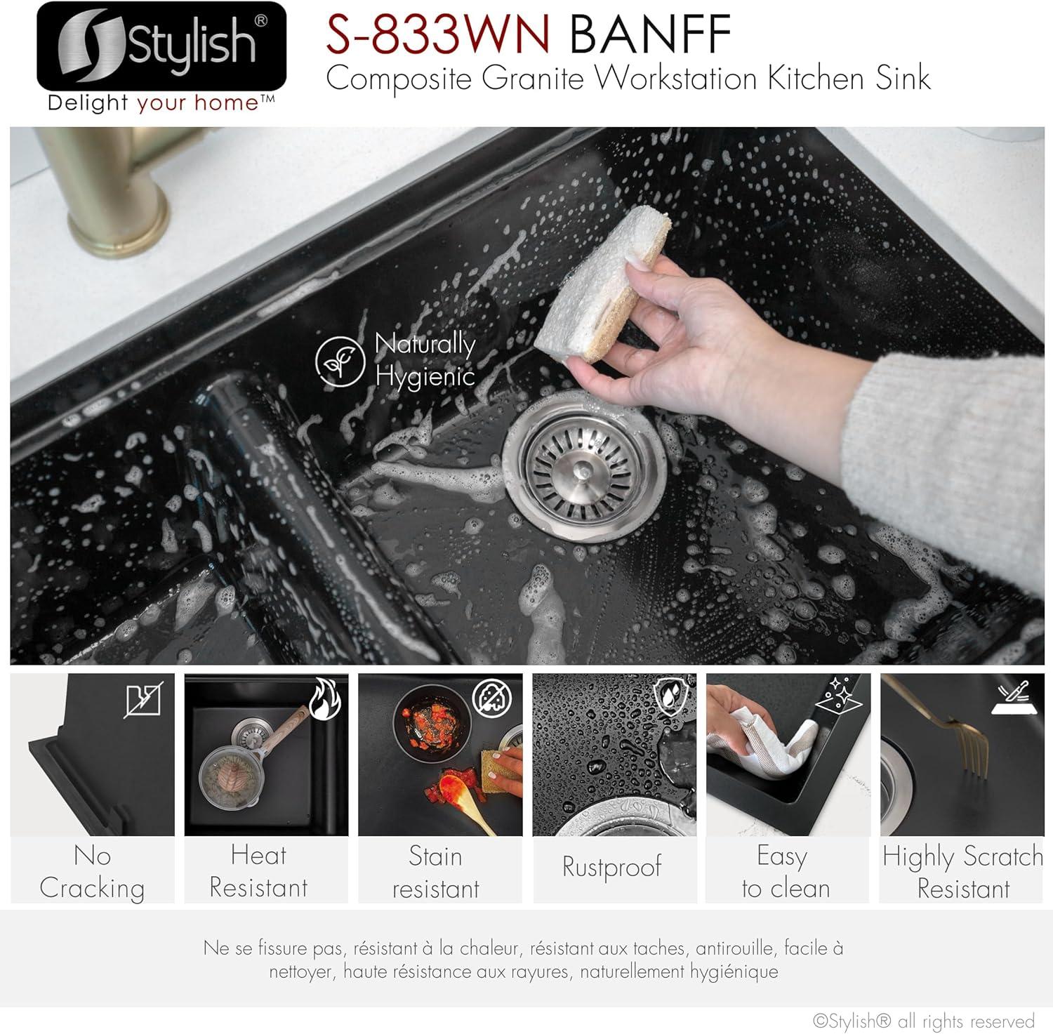 Stylish Pietra Dual-Mount 33" Composite Granite Double Bowl Kitchen Sink