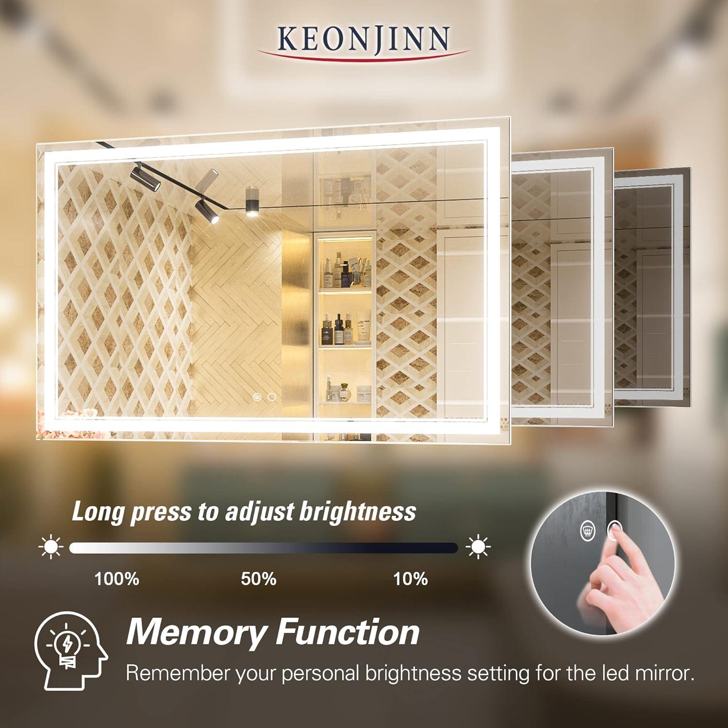 Keonjinn  LED Bathroom Vanity Mirror Wall Mounted Anti-Fog Dimmable Mirror 55X36 Silver