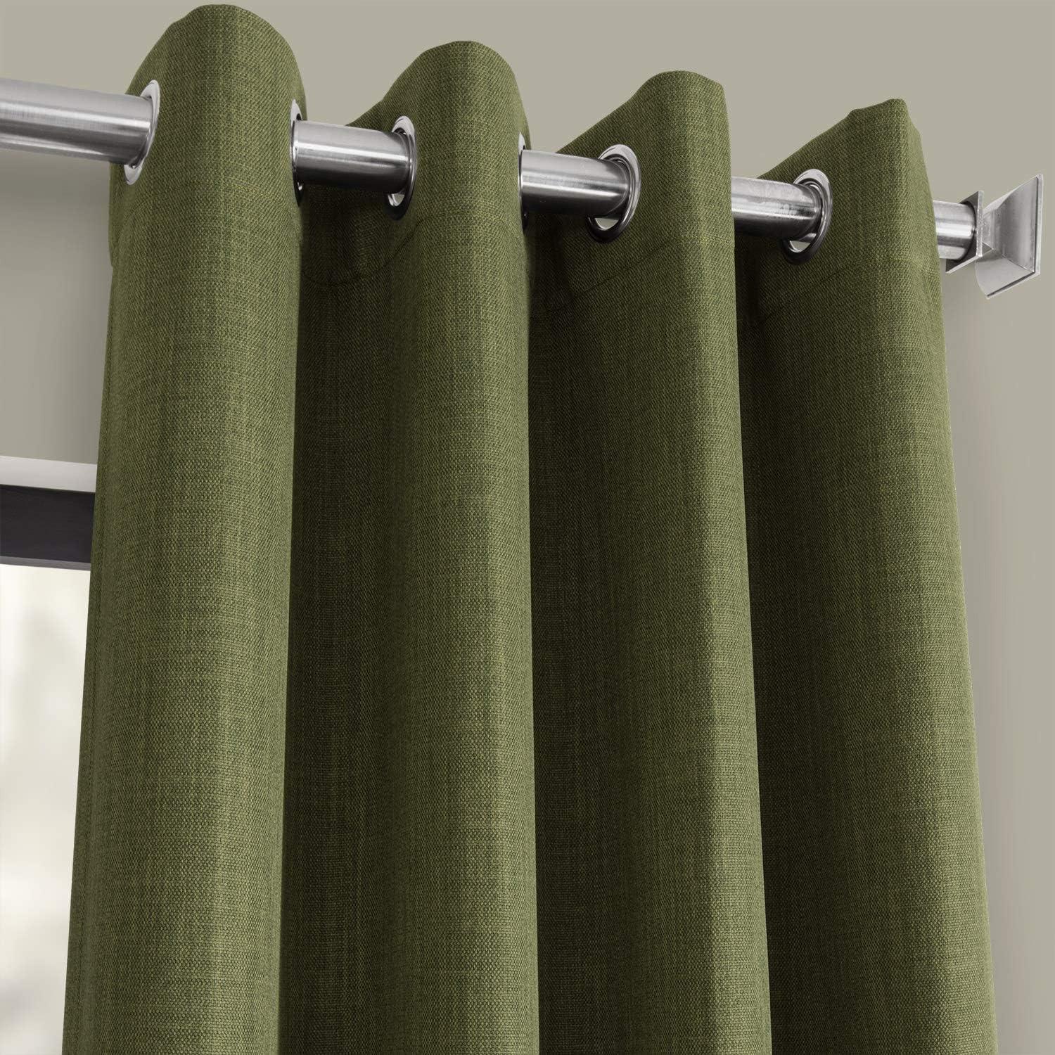 Tuscany Green Faux Linen Blackout Grommet Curtain Panel