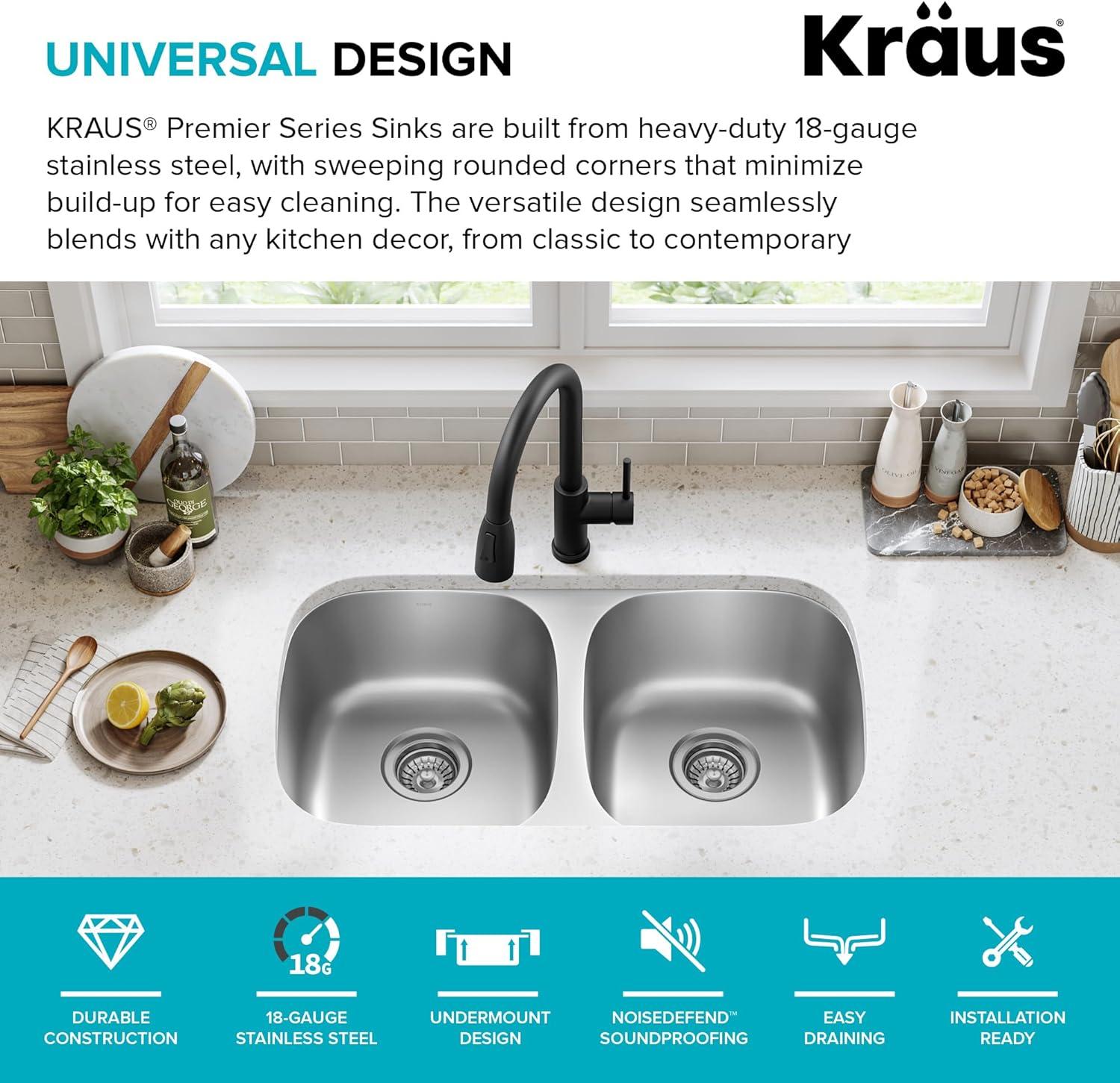 KRAUS Premier Undermount Single Bowl 18-Gauge Stainless Steel Kitchen Sink