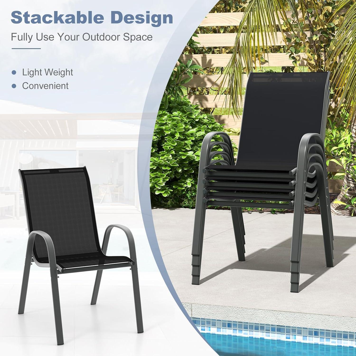 Canddidliike 4 Pieces Stackable Patio Dining Chairs Set with Armrest, Weather Resistant Table and Chairs for Garden Outside, Black