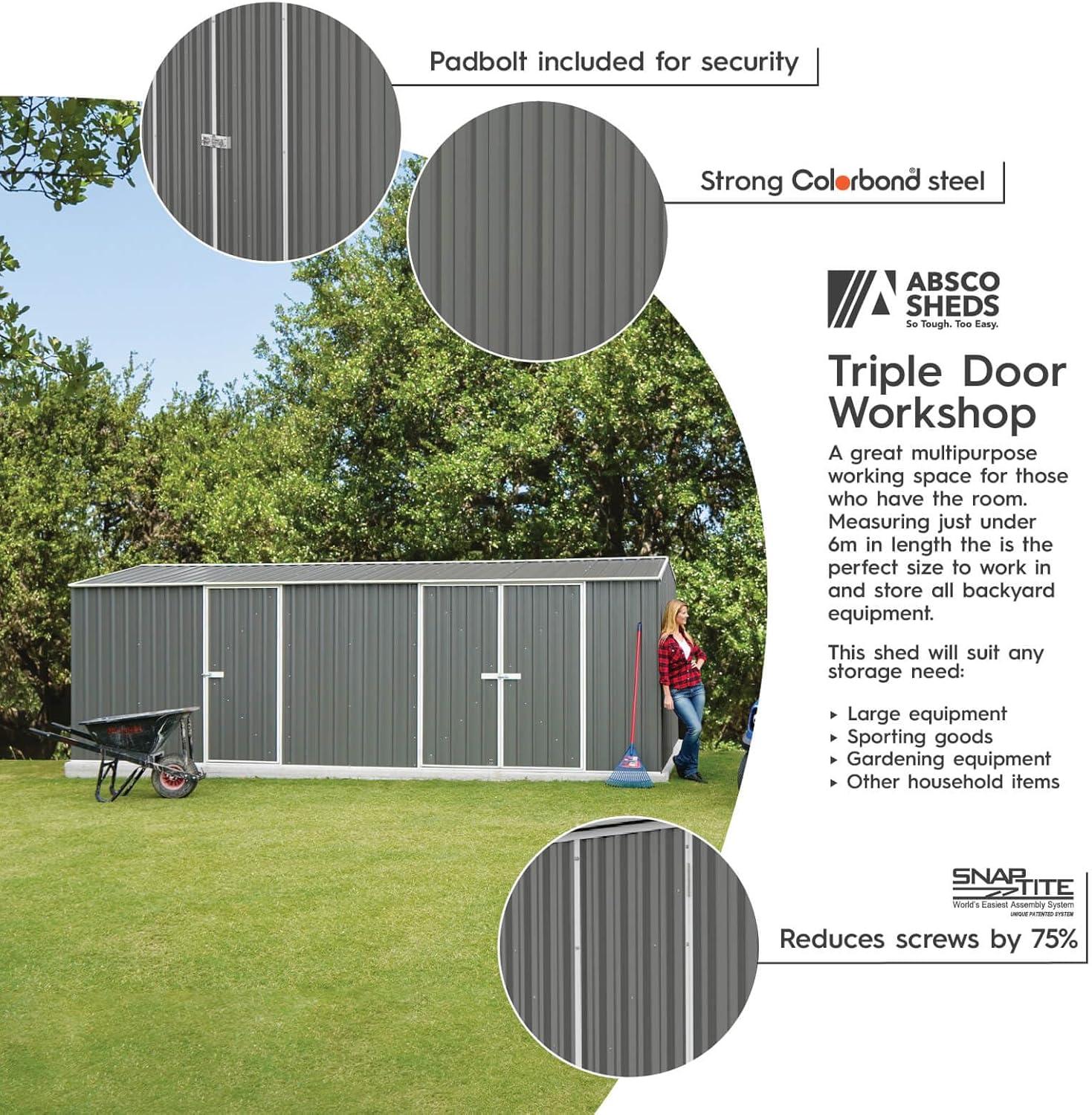 Absco AB1118 20 x 10 ft. Workshop Metal Shed - Woodland Gray