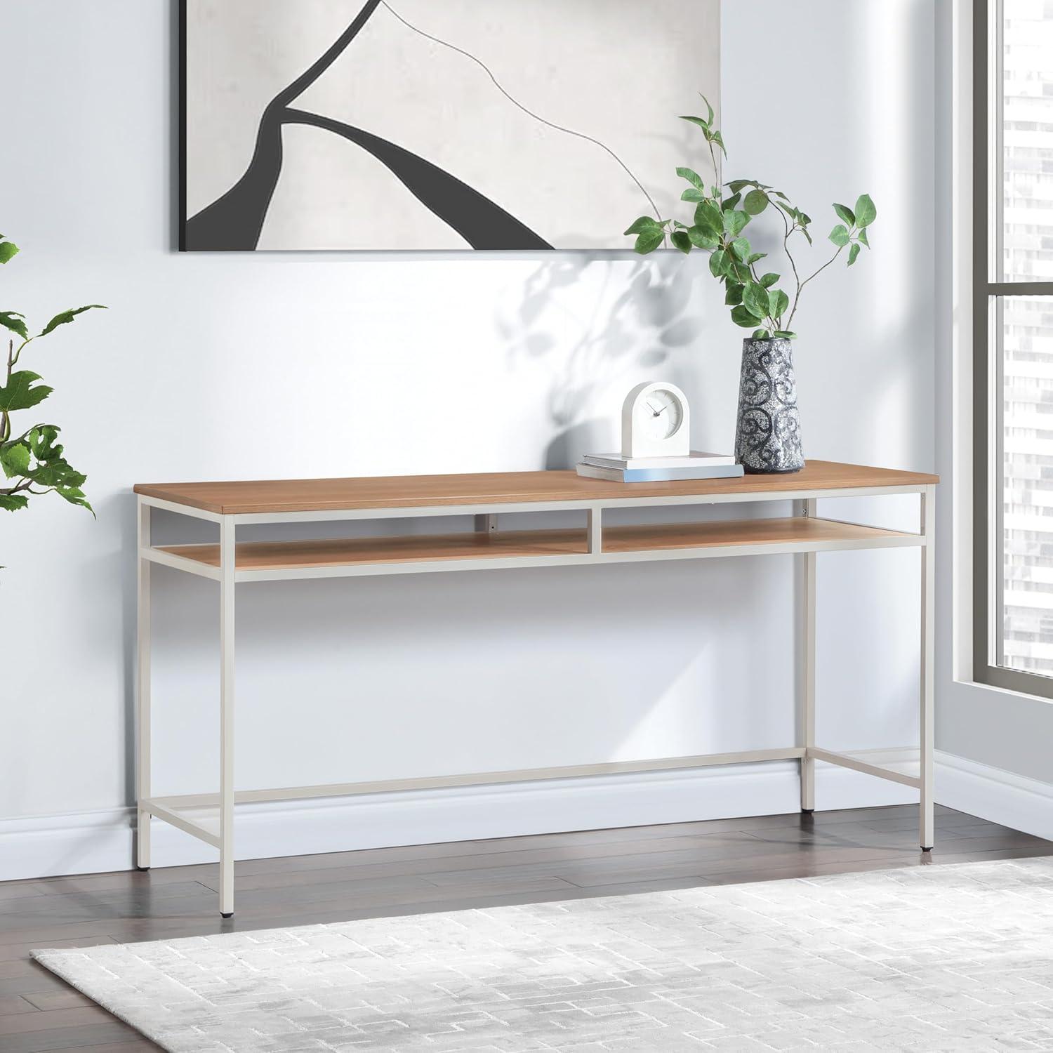 60" Writing Desk in Wood Taupe Frame and Brown Oak Top  Finish KD