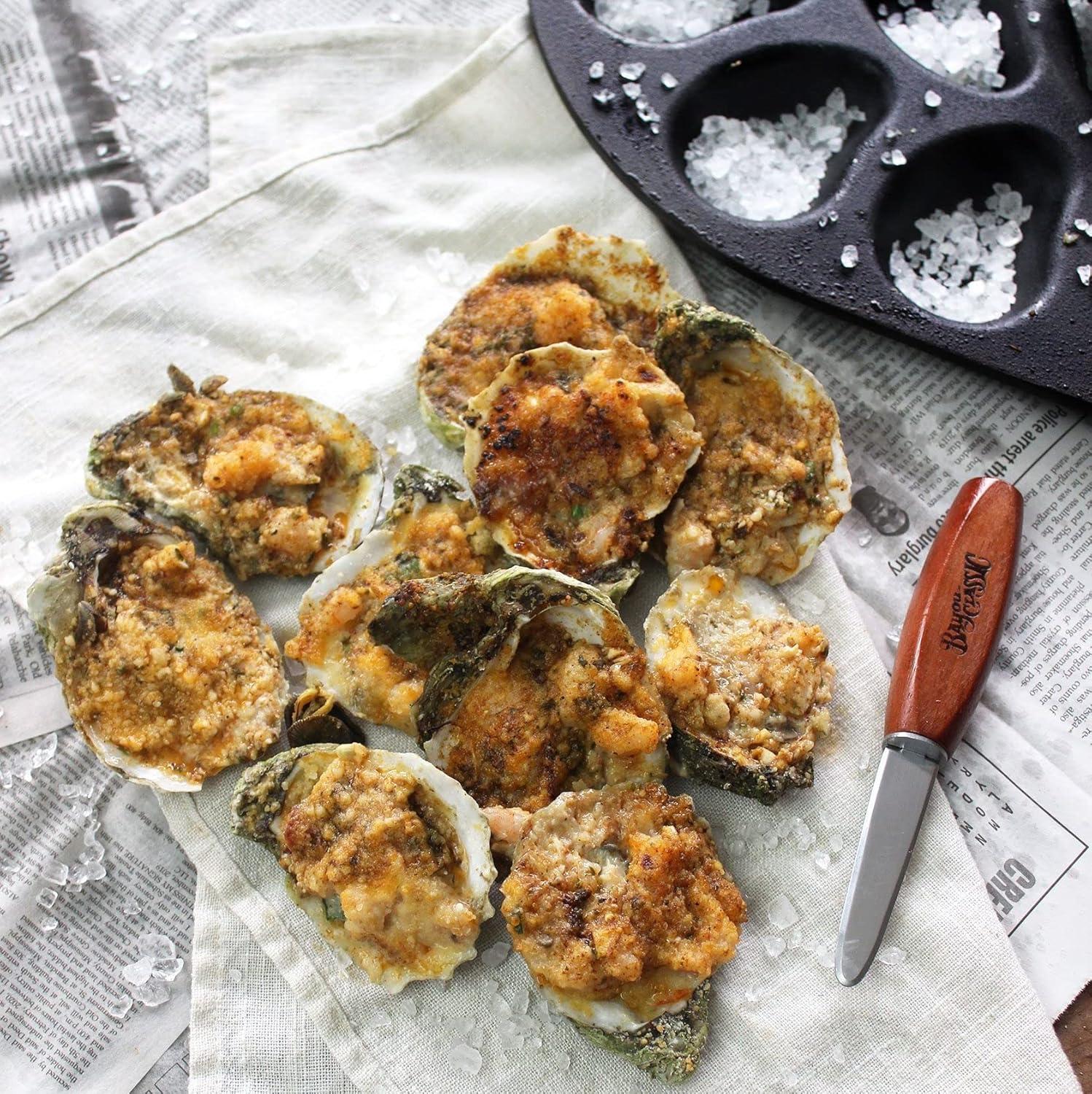Bayou Classic 7413 Cast Iron 12 Shellfish Shaped Oyster Grill and Serve Kitchen Cooking Pan for Shucked or Half-Shell Seafood, Black