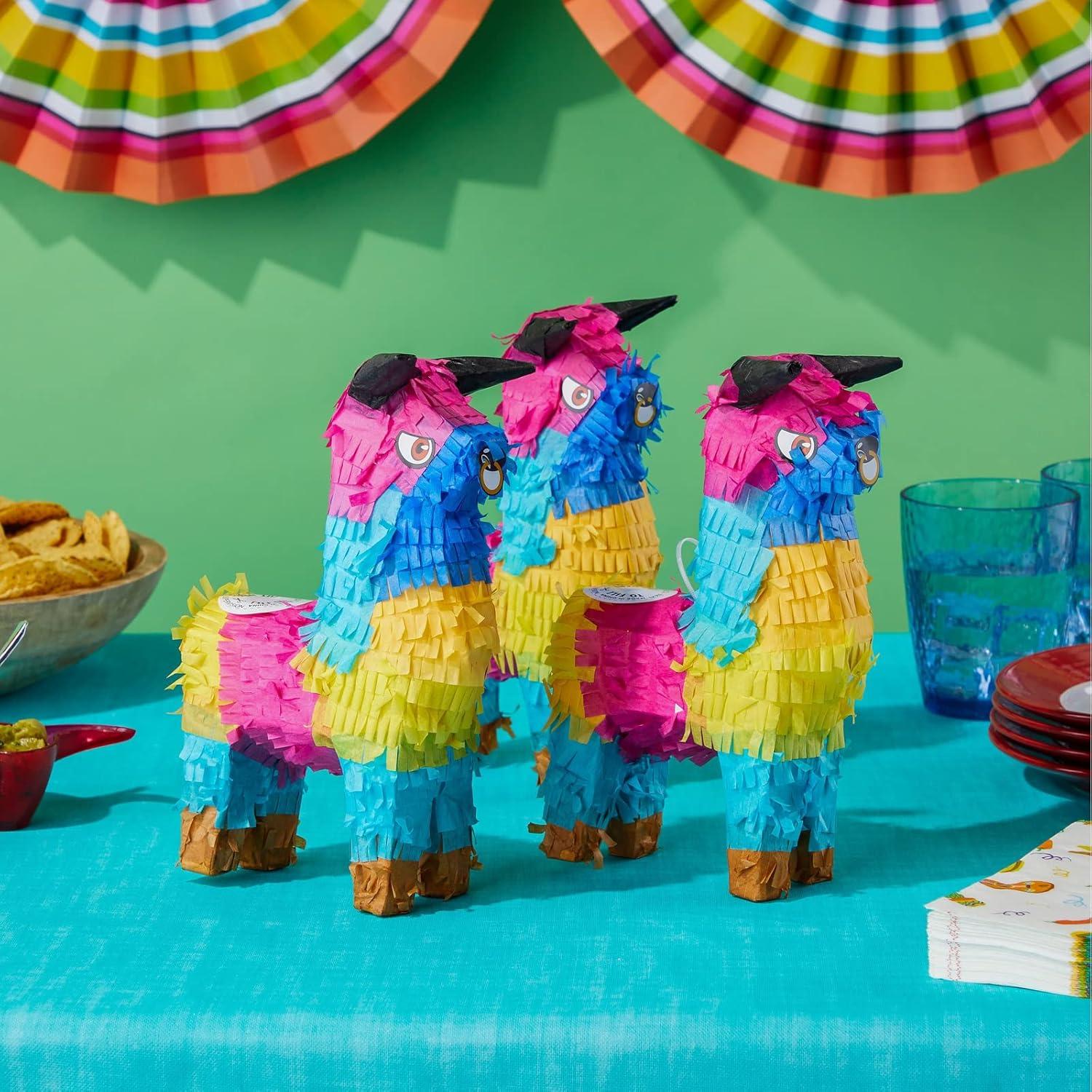 3 Pack Mini Rainbow Bull Pinatas for Cinco de Mayo Party Decorations, Mexican Fiesta Supplies (5.25 x 9 in)