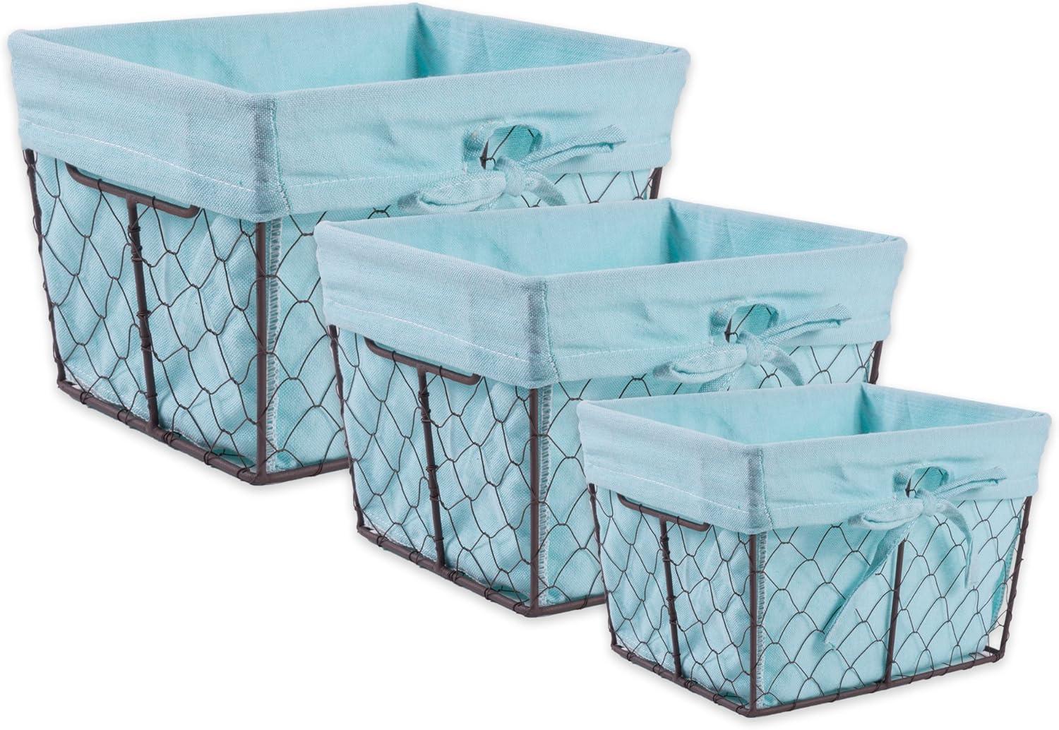 Aqua Blue Antique-Inspired Chicken Wire Storage Basket Set