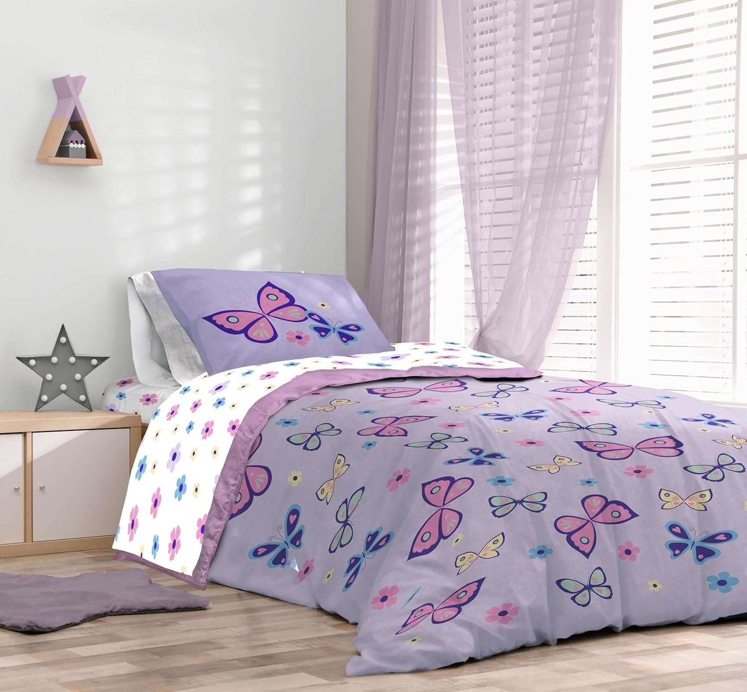 Purple Butterfly and Floral Twin Microfiber Bedding Set