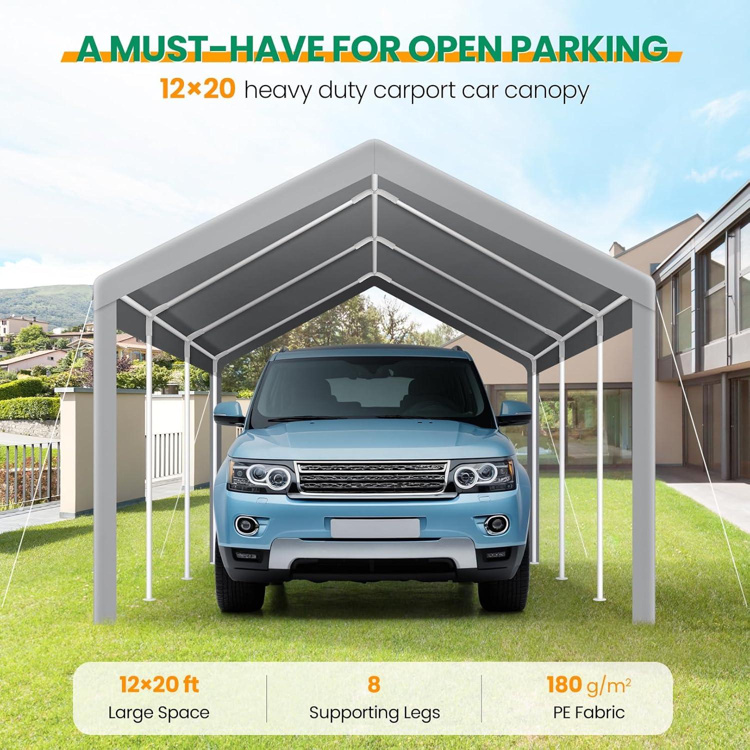 Cobizi Carport 10'x20' Heavy Duty Portable Garage, Upgraded Car Canopy