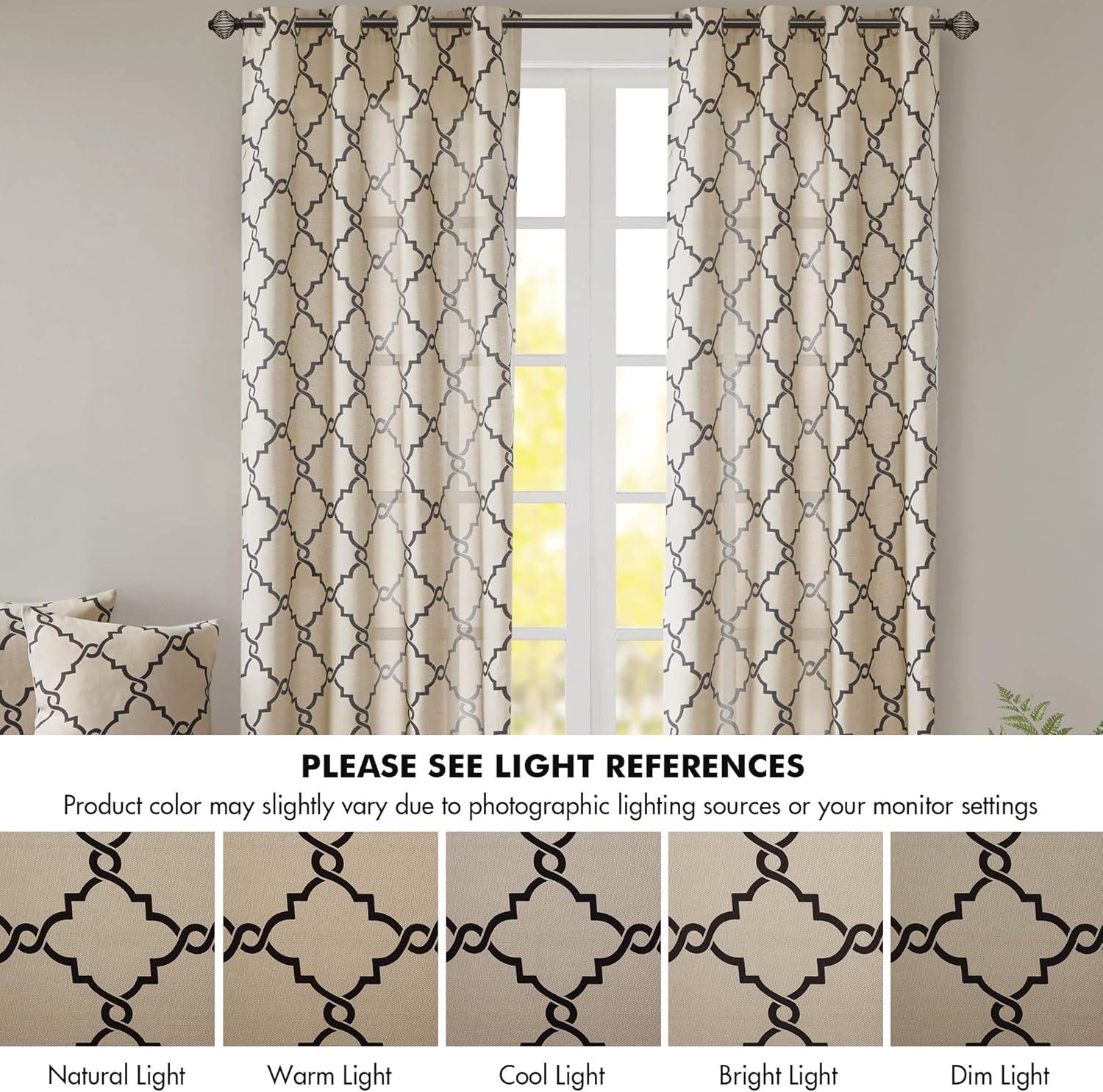 Fretwork Print Grommet Top Window Curtain Panel