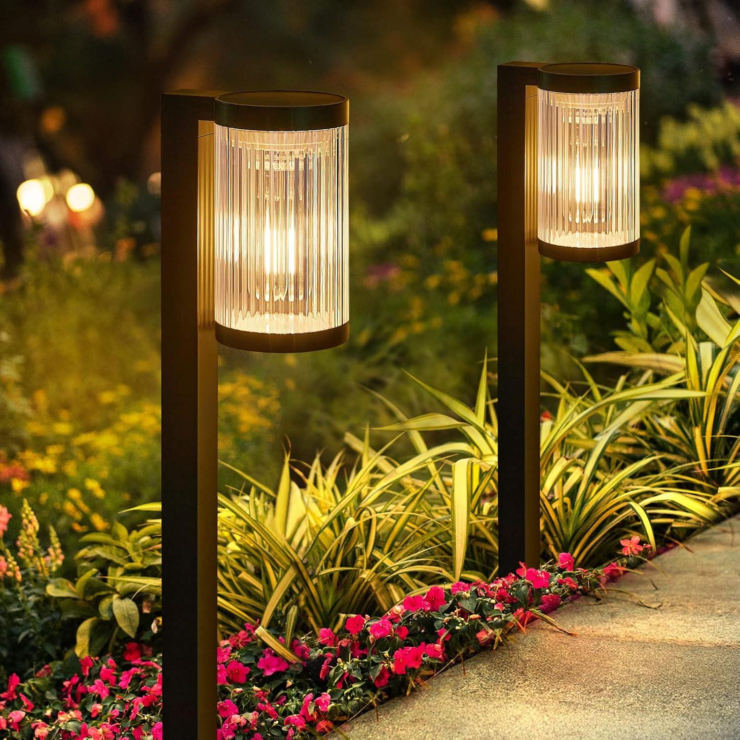 Dual Head Black LED Solar Pathway Lights with Transparent Shade