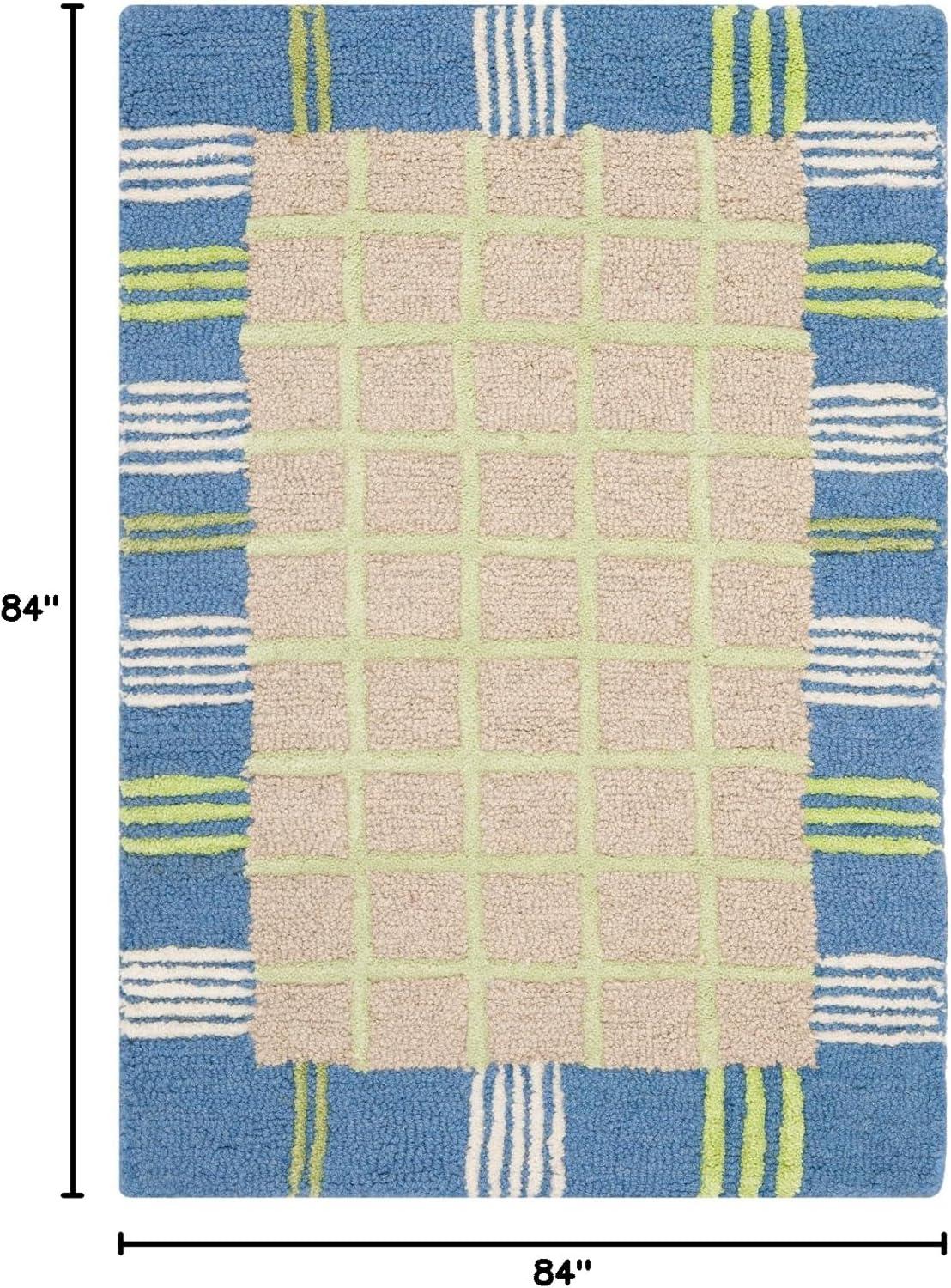 SAFAVIEH Kids Riley Geometric Bordered Cotton Area Rug, Taupe/Blue, 7' x 7' Square