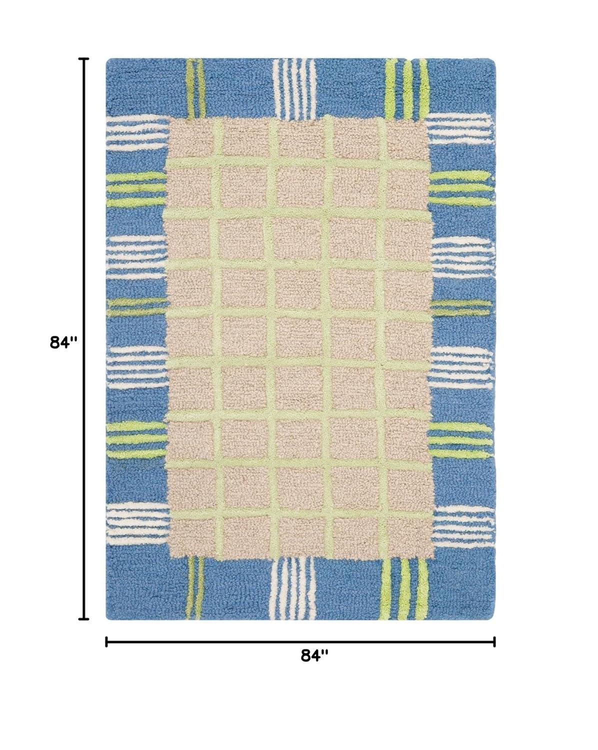 SAFAVIEH Kids Riley Geometric Bordered Cotton Area Rug, Taupe/Blue, 7' x 7' Square